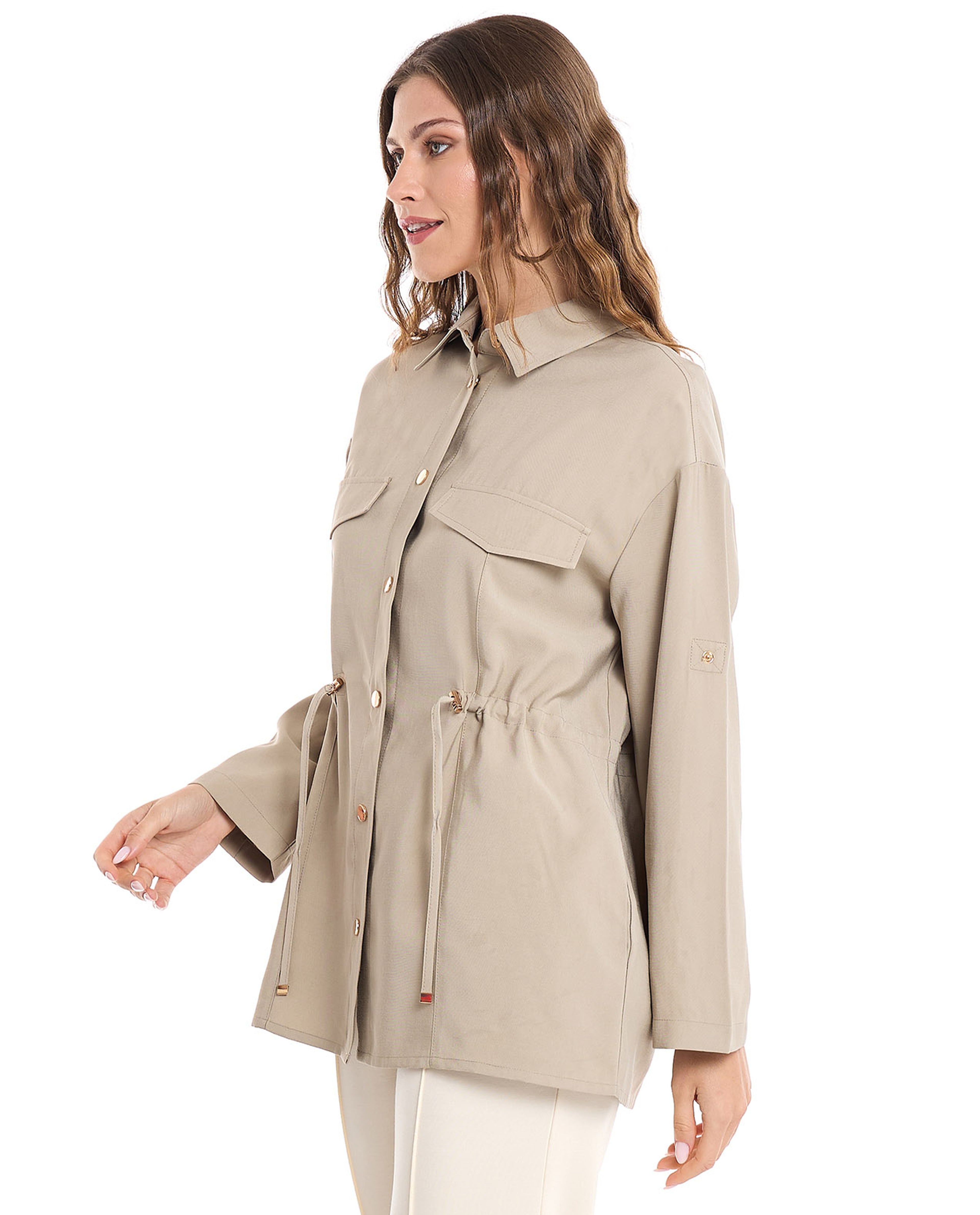 Solid Jacket with Snap Button Closure