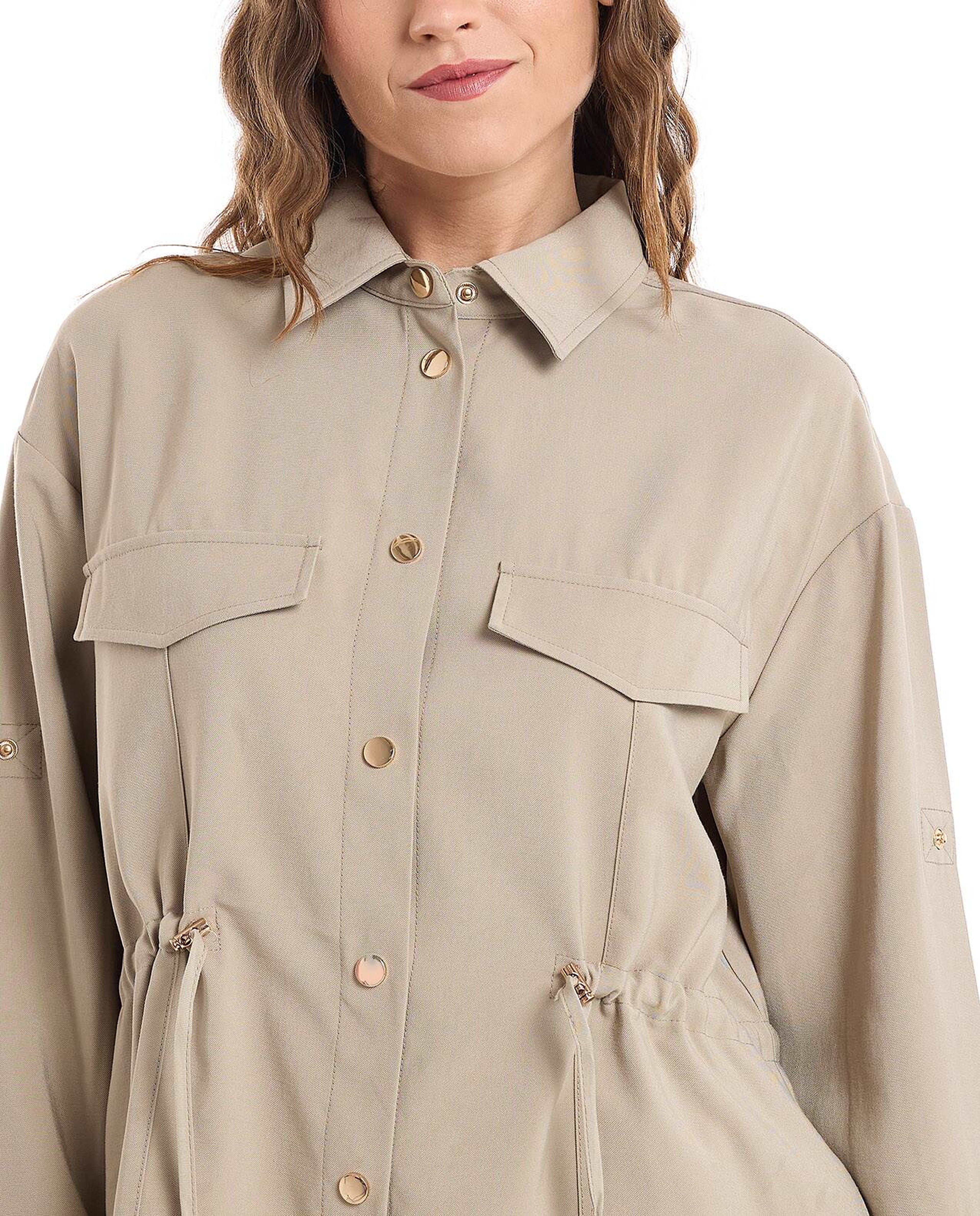 Solid Jacket with Snap Button Closure