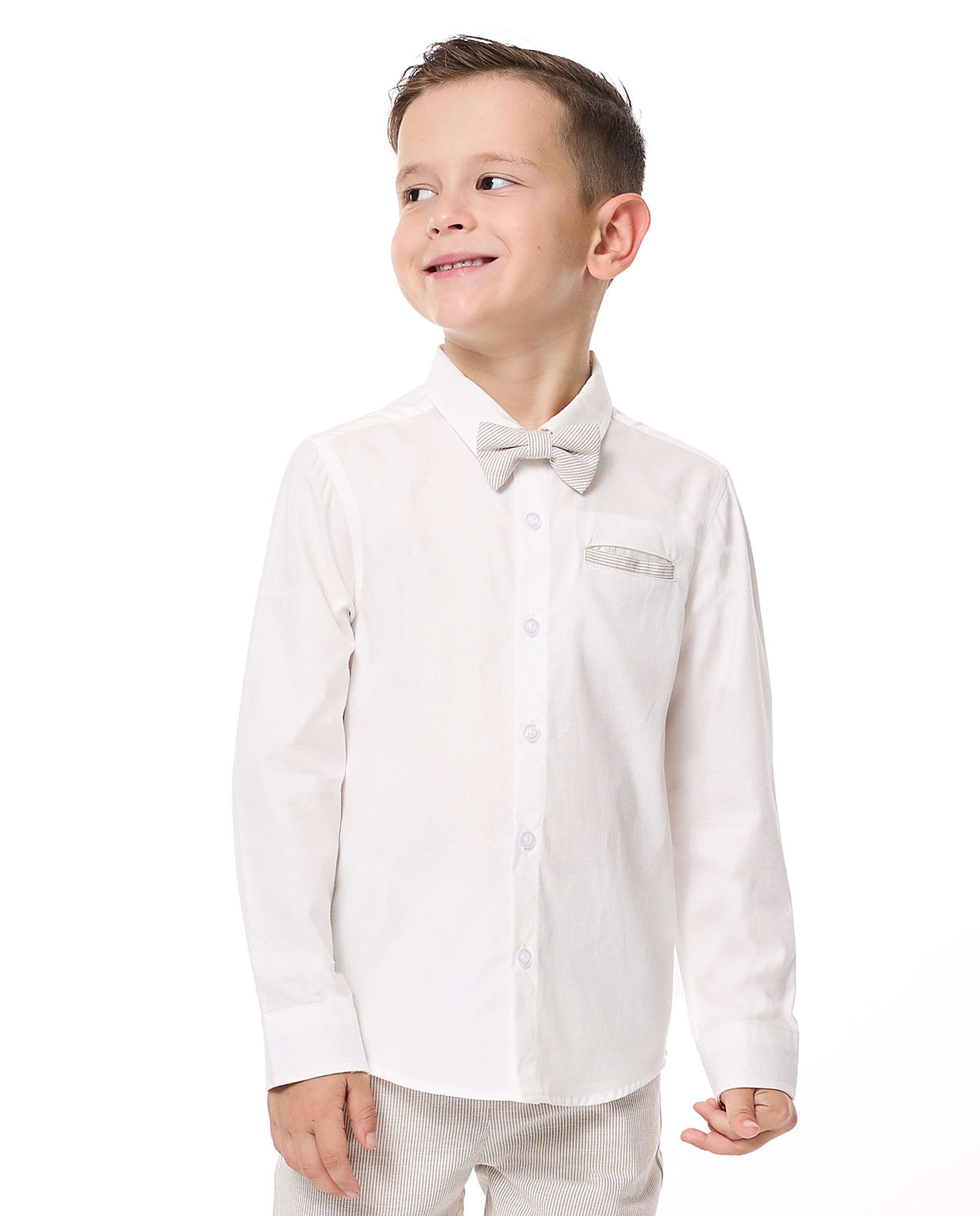 Solid Shirt with Classic Collar and Long Sleeves