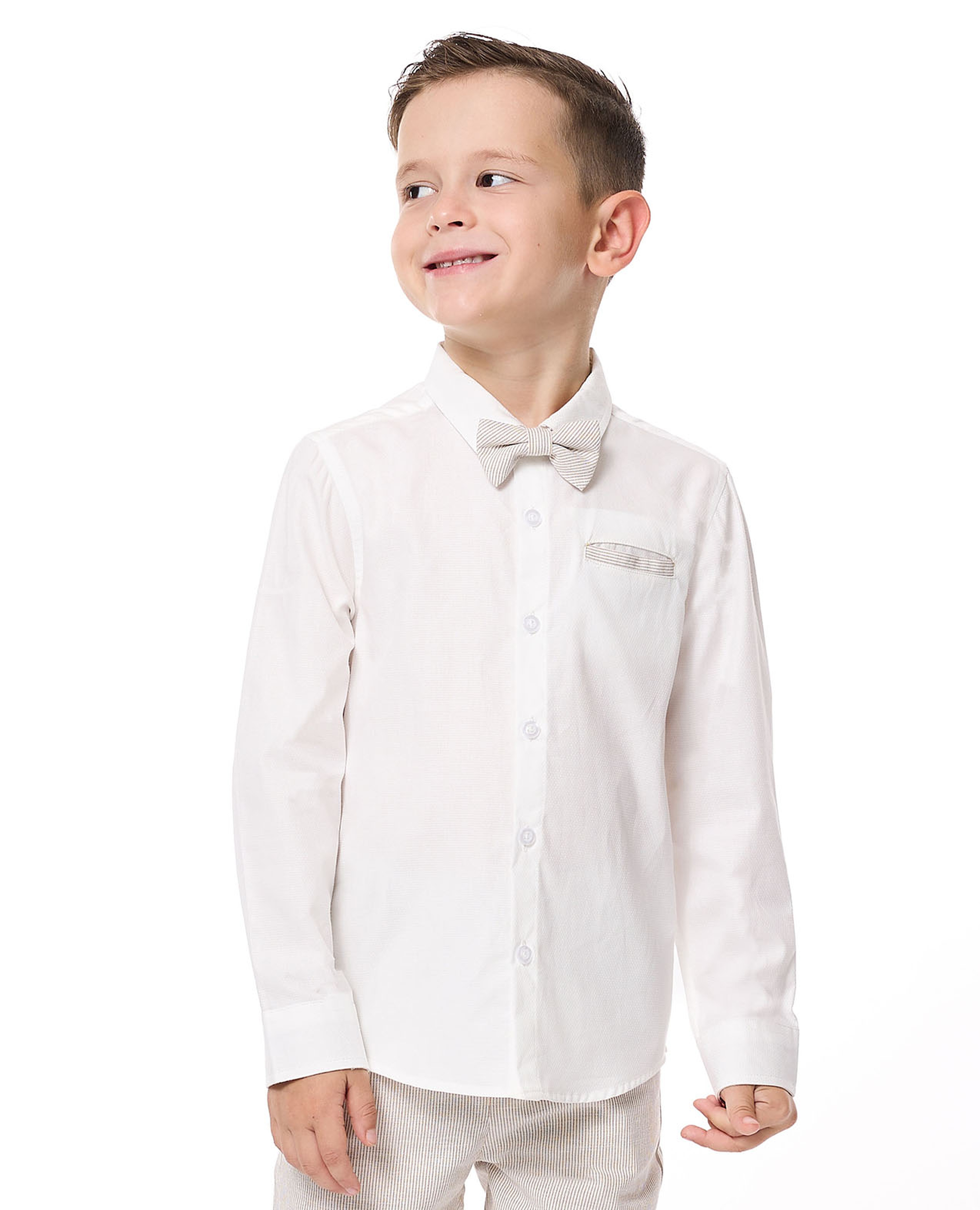 Solid Shirt with Classic Collar and Long Sleeves