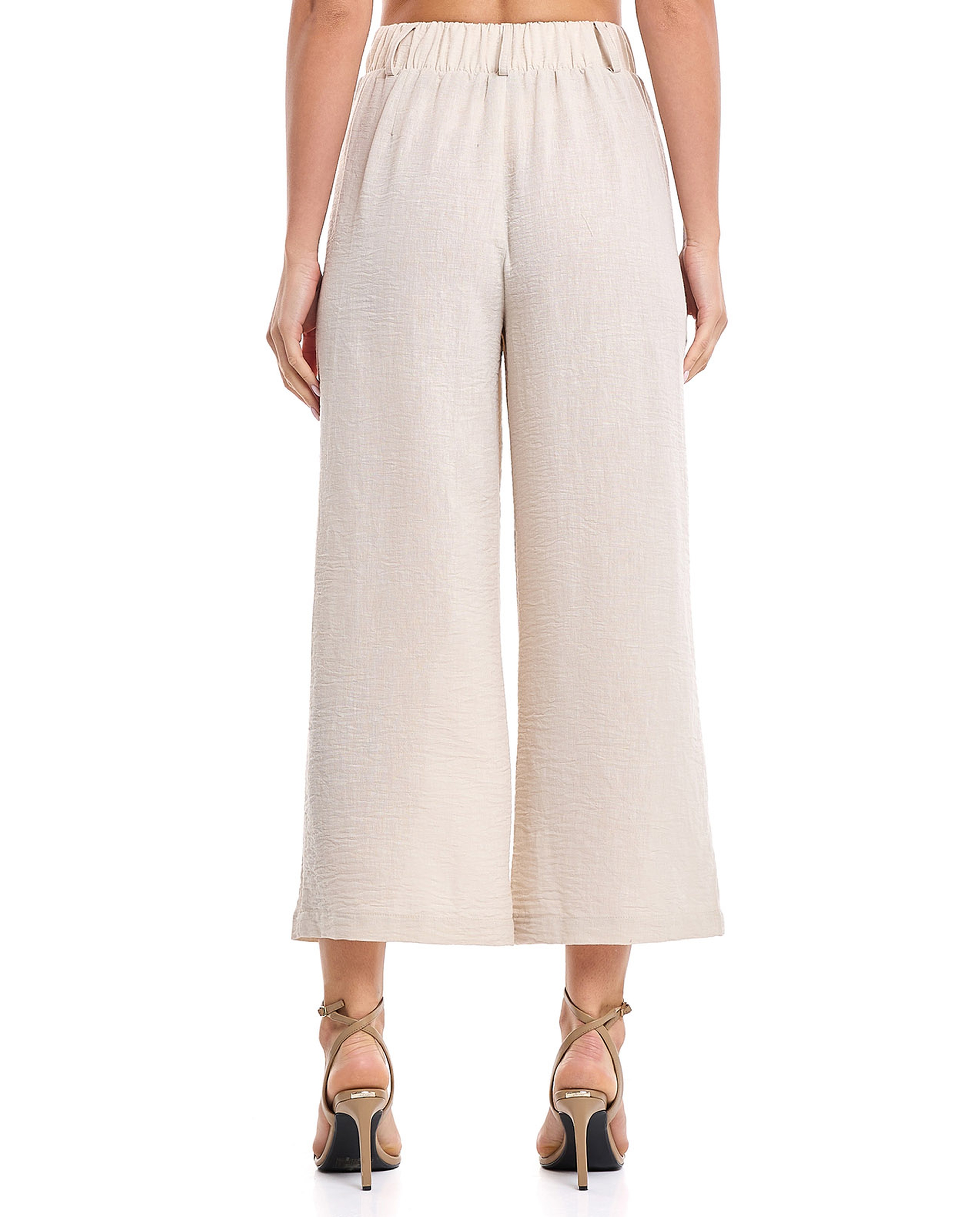 Crinkled Wide Leg Trousers with Button Closure