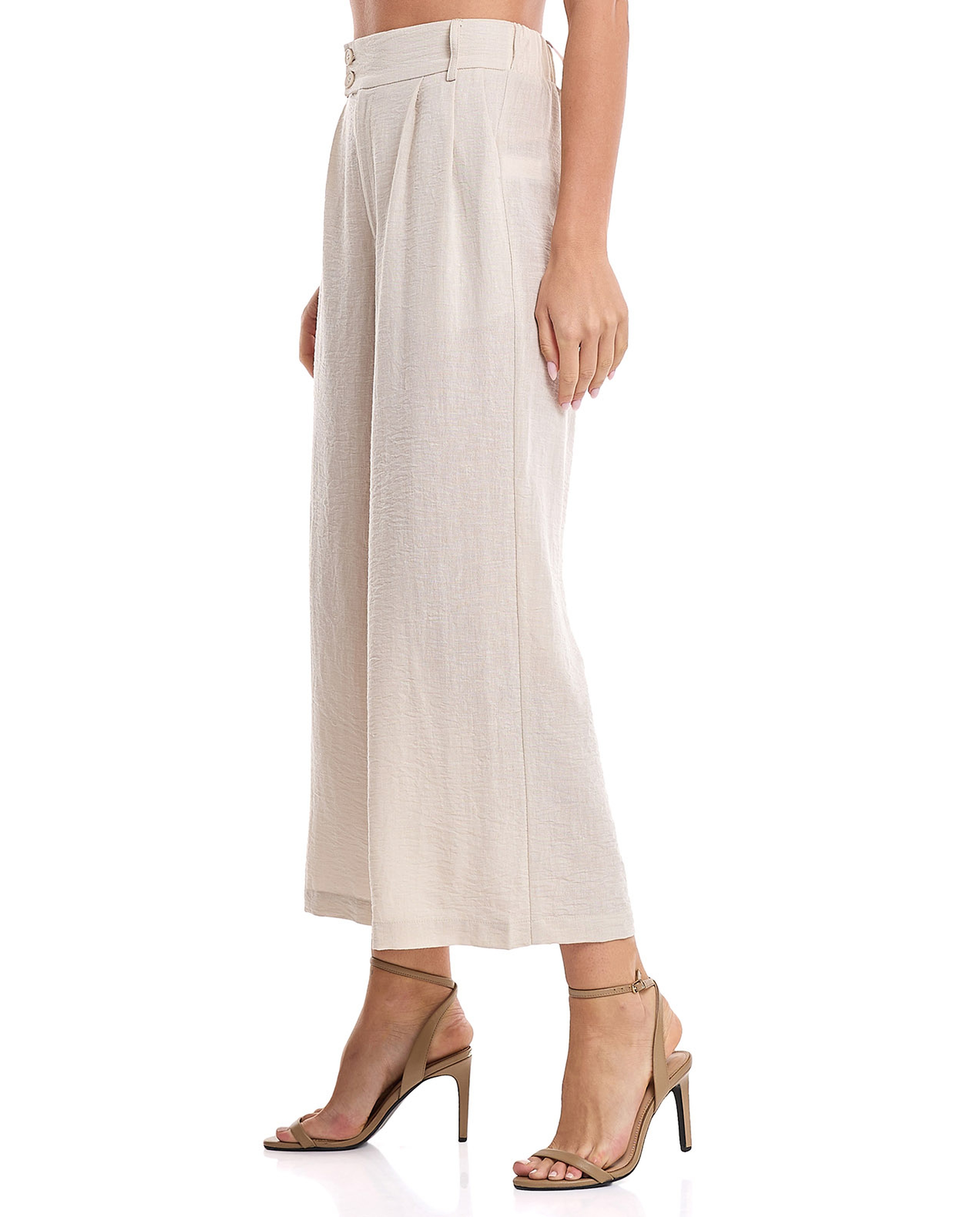Crinkled Wide Leg Trousers with Button Closure