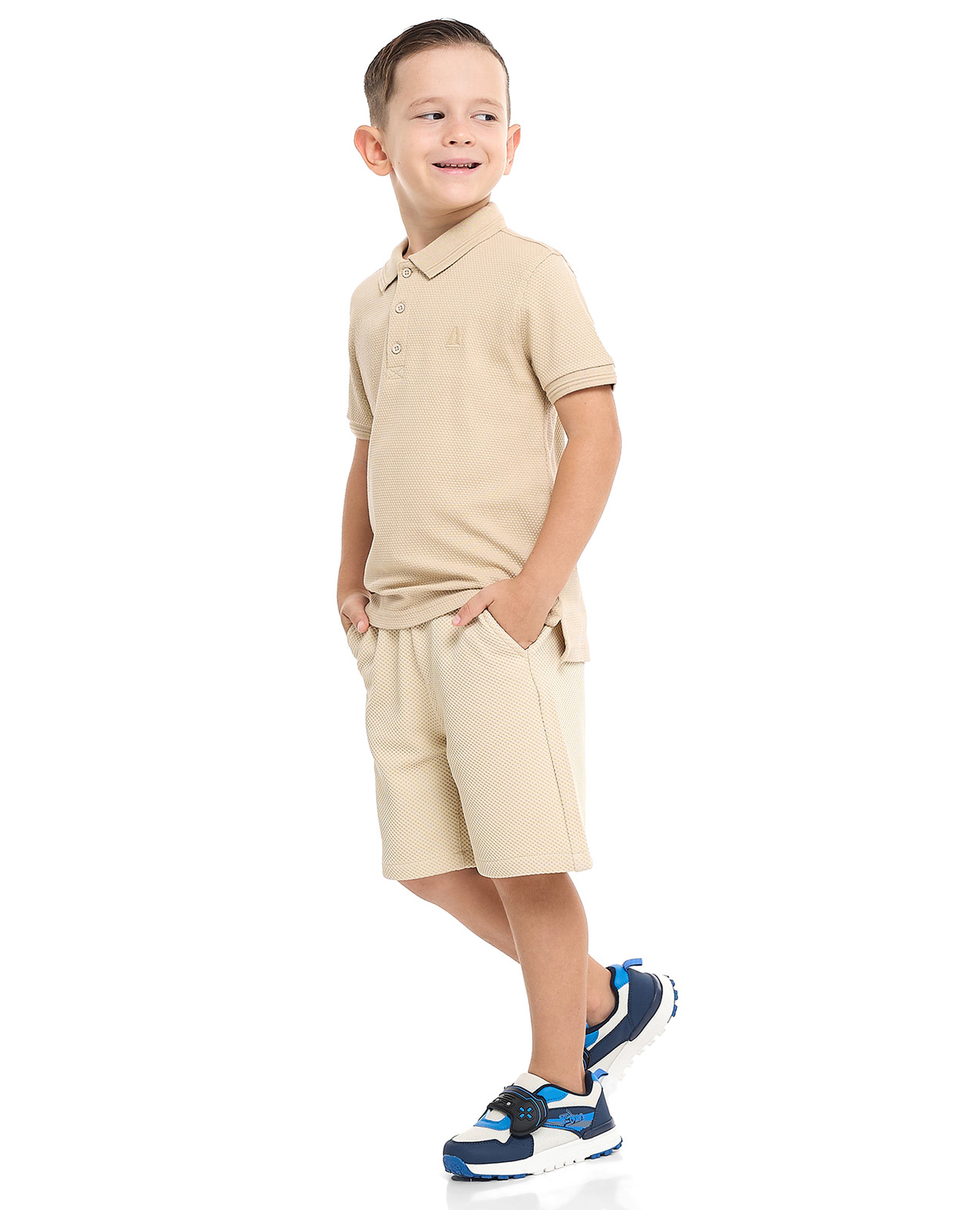 Textured Shorts with Drawstring Waist