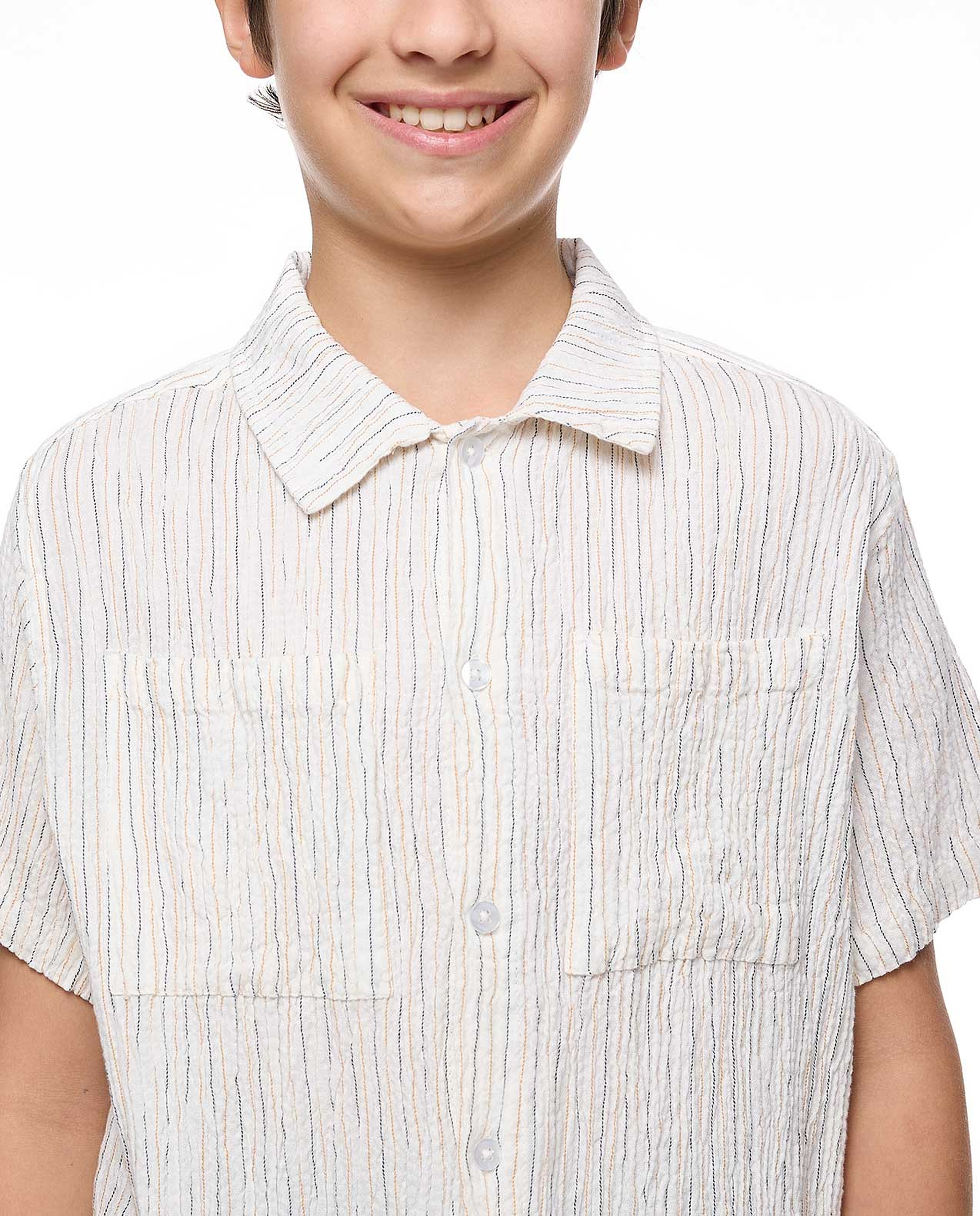 Textured Shirt with Classic Collar and Short Sleeves