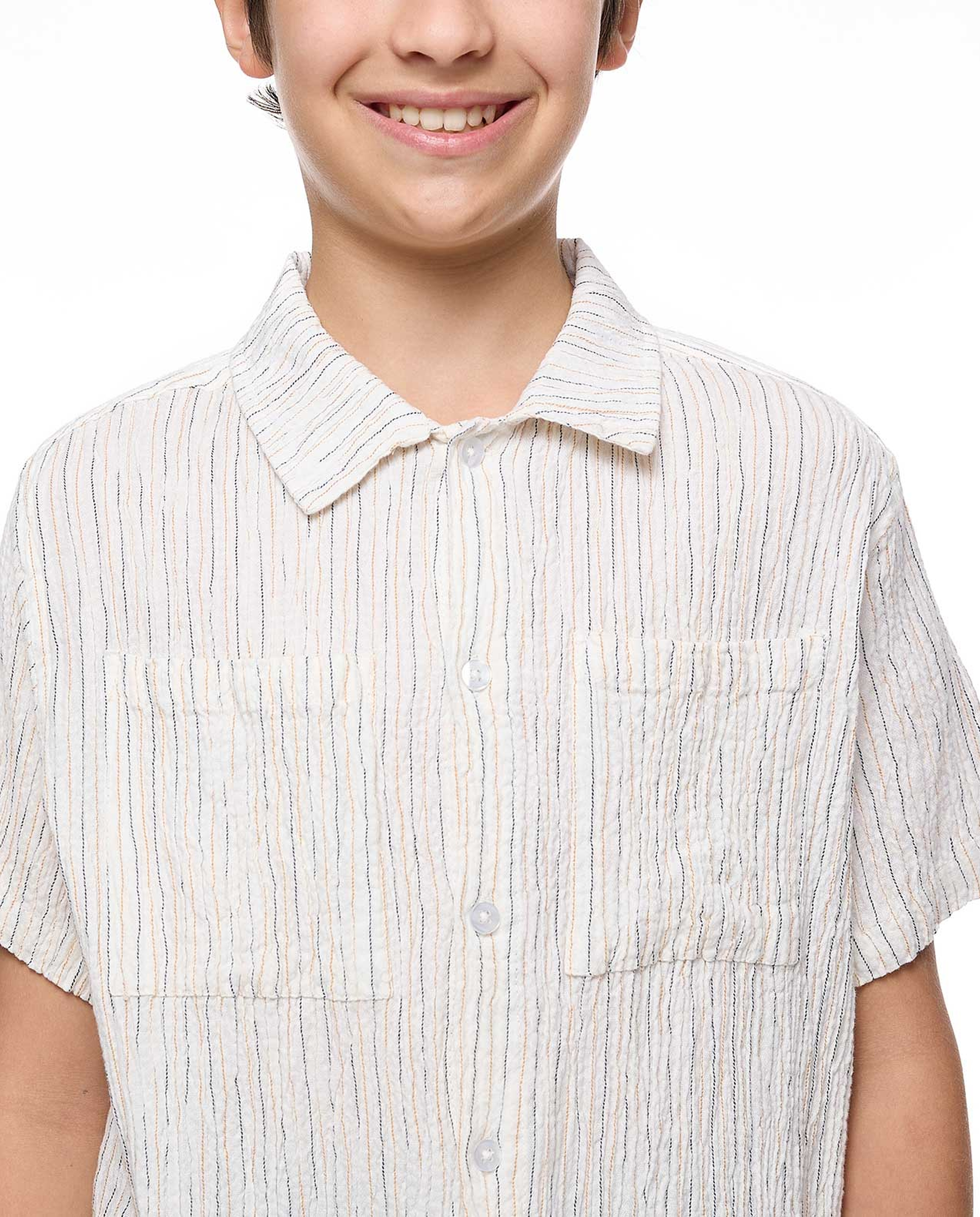 Textured Shirt with Classic Collar and Short Sleeves