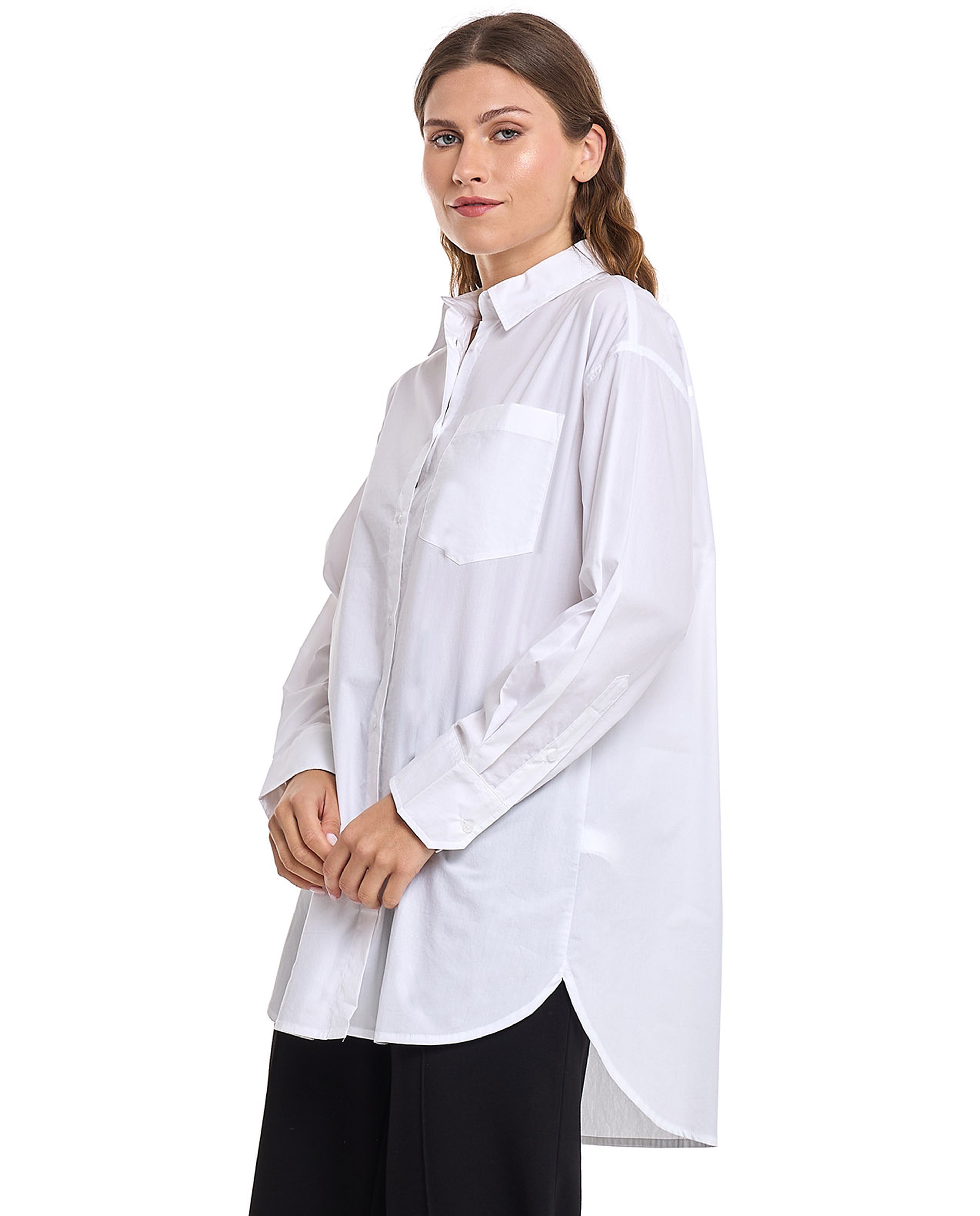 Solid Shirt Tunic with Long Sleeves