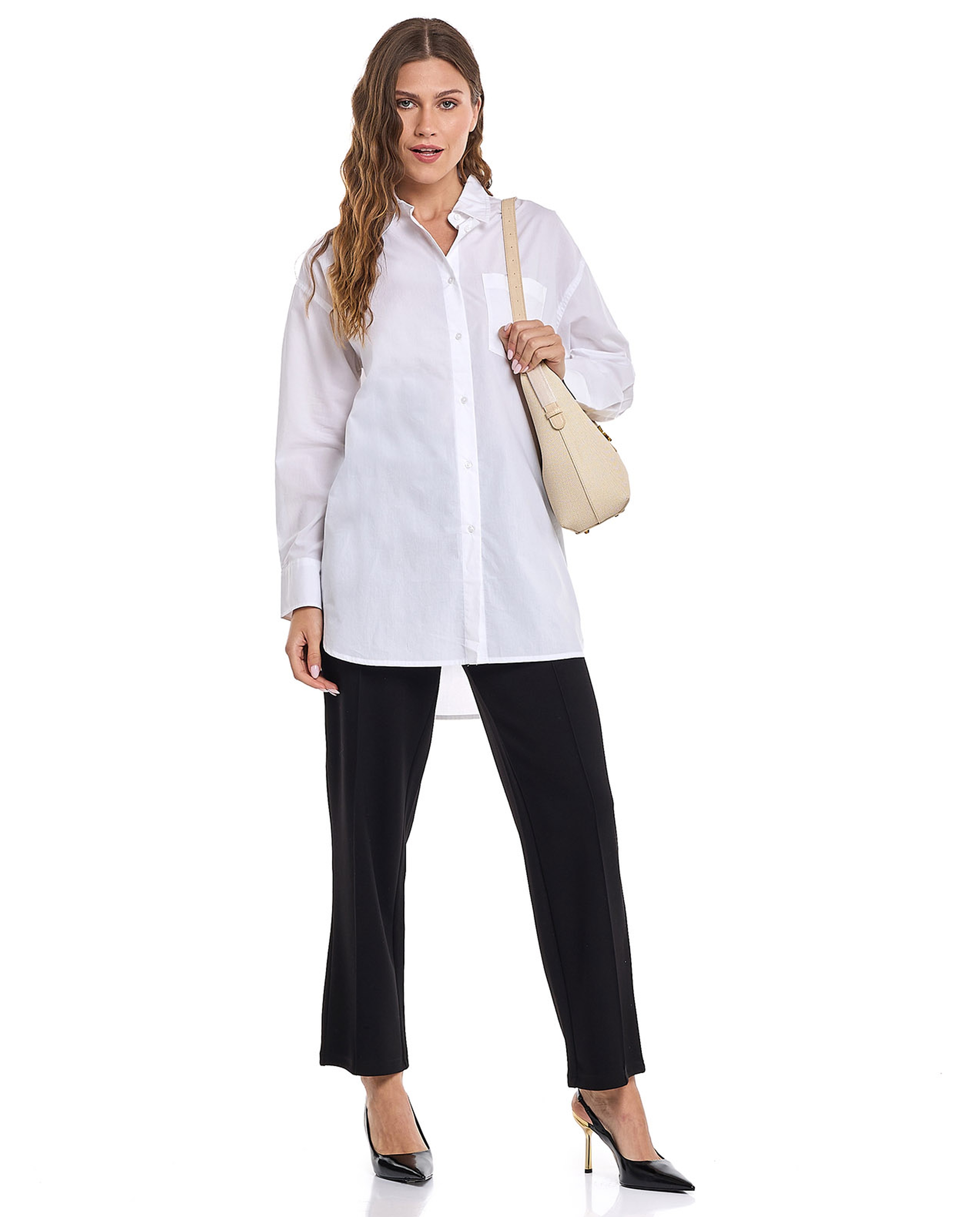 Solid Shirt Tunic with Long Sleeves