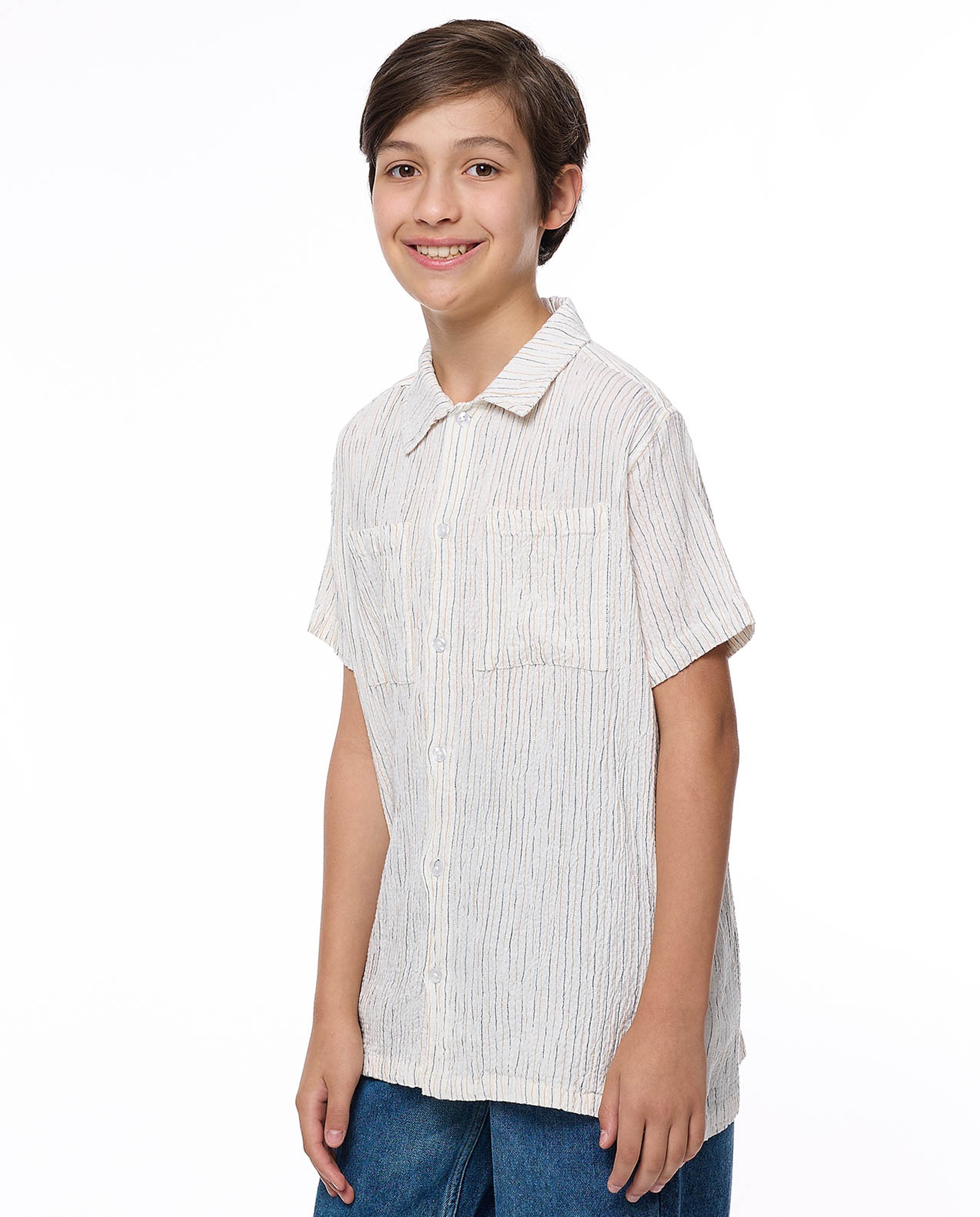 Textured Shirt with Classic Collar and Short Sleeves