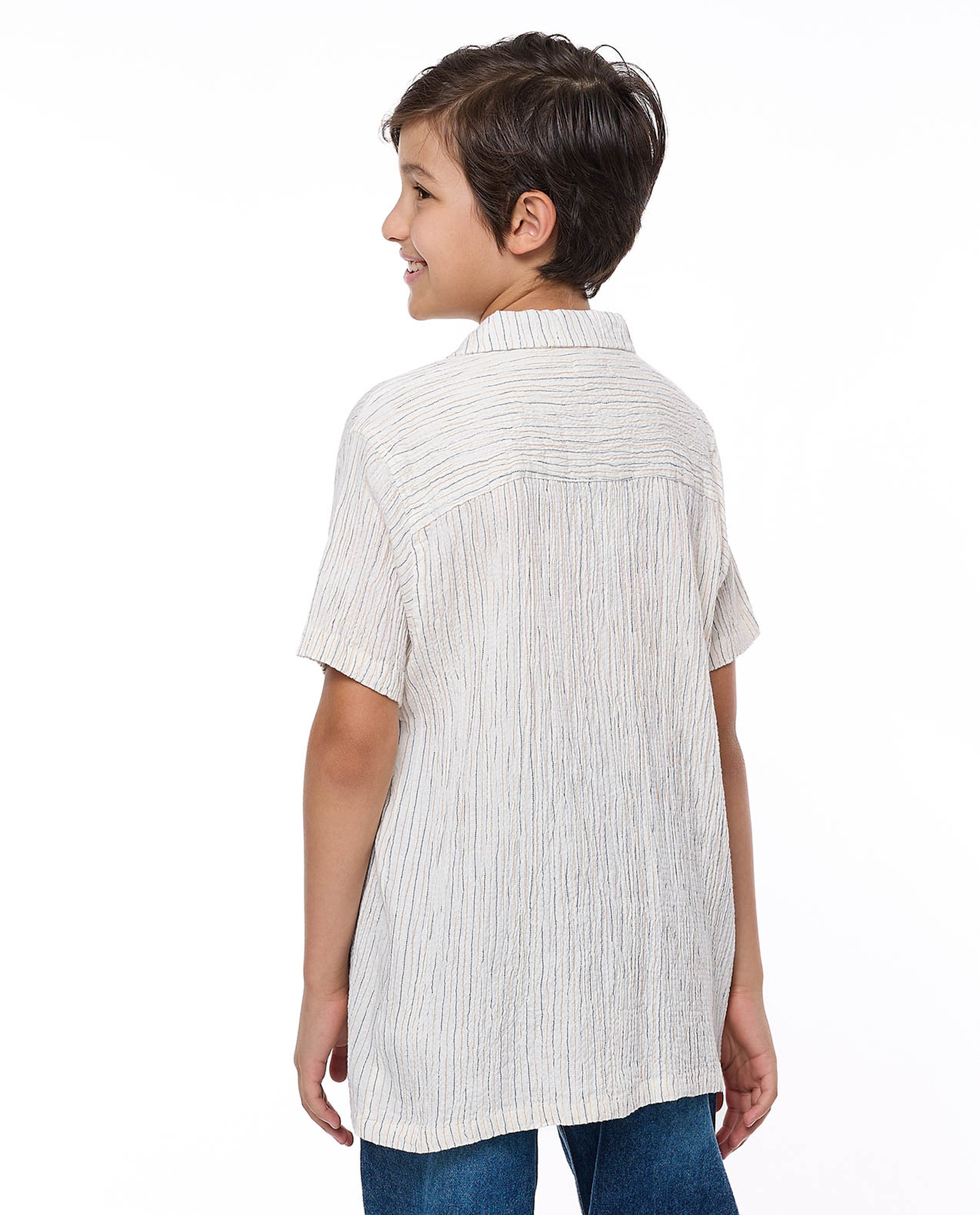 Textured Shirt with Classic Collar and Short Sleeves