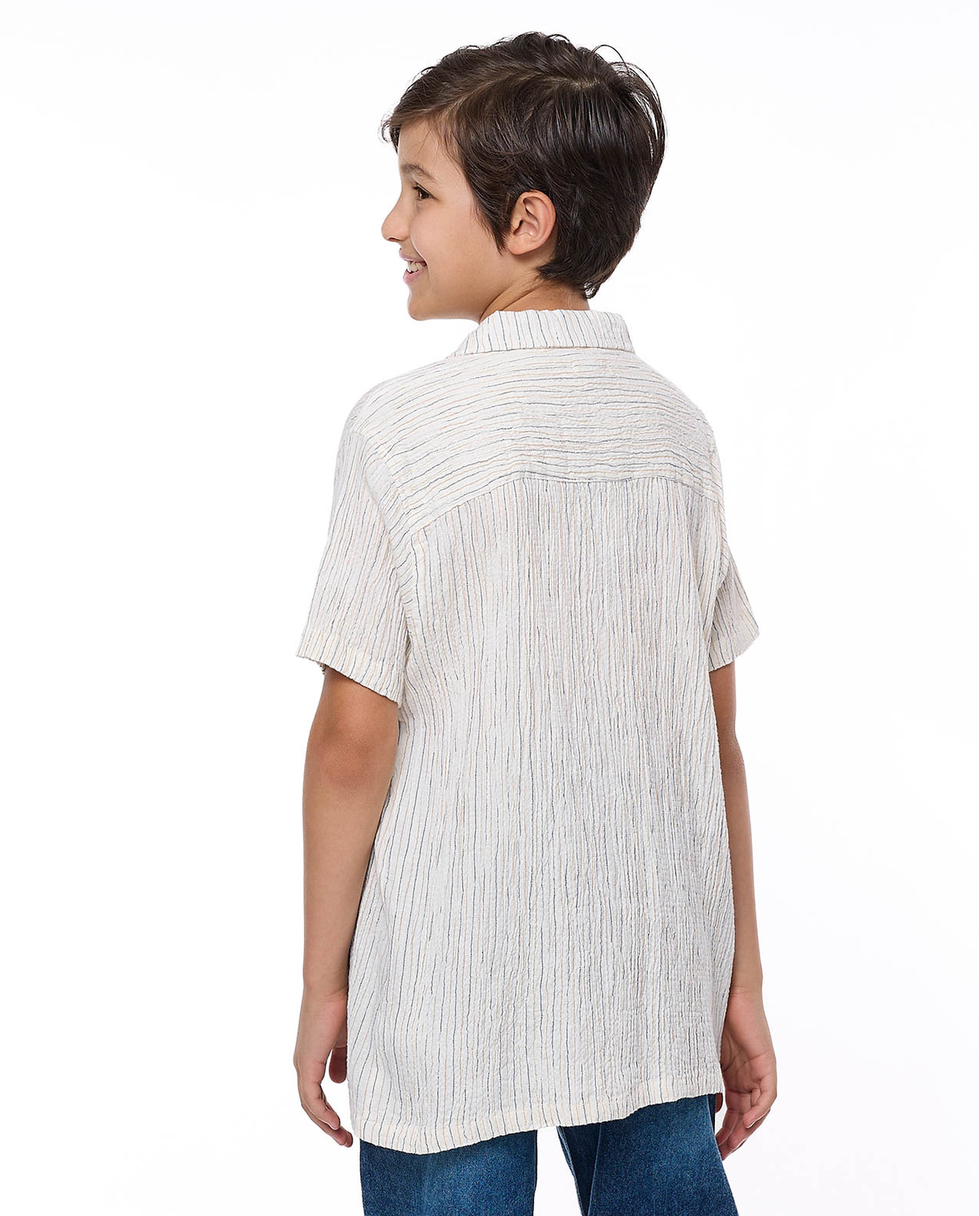 Textured Shirt with Classic Collar and Short Sleeves