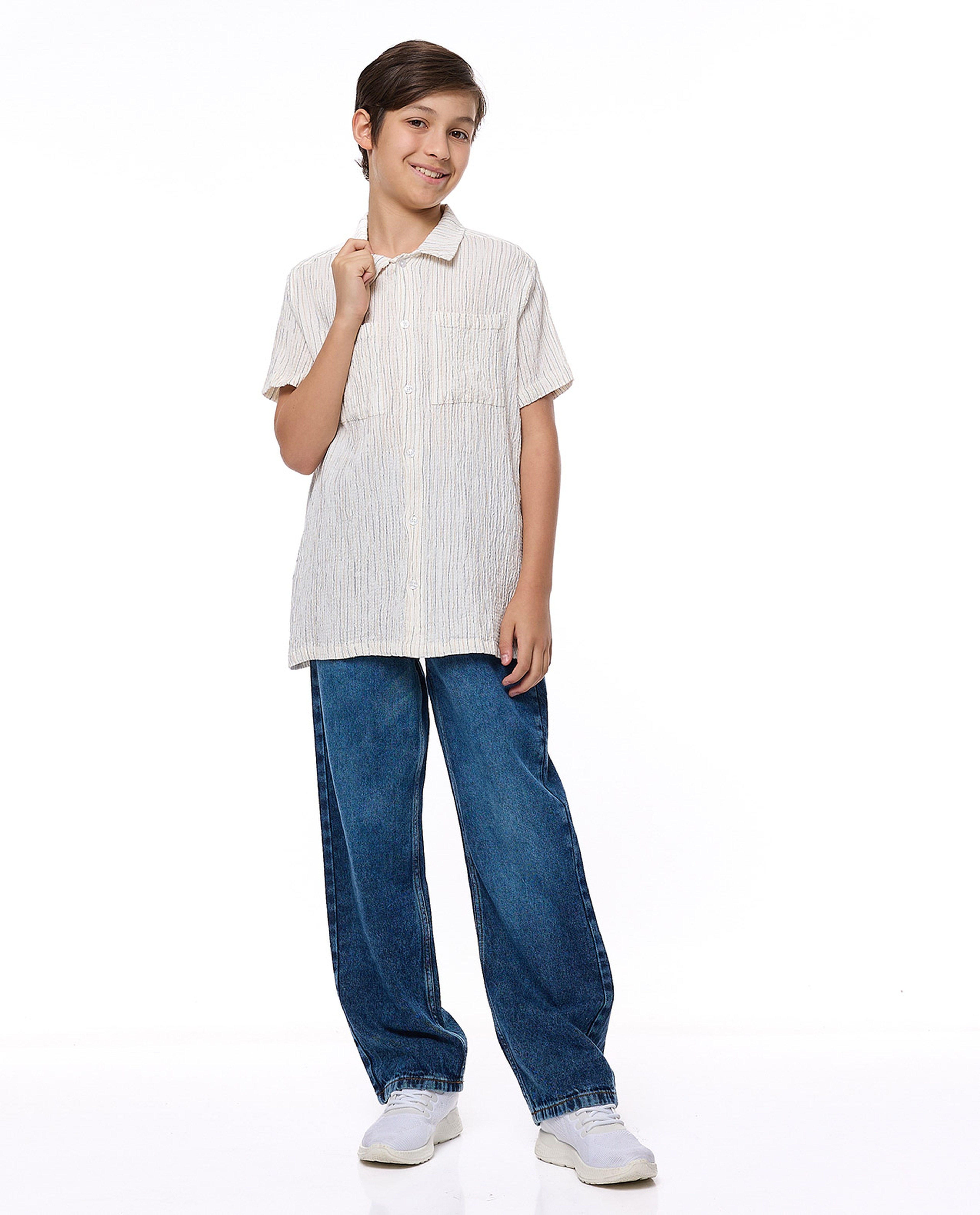 Textured Shirt with Classic Collar and Short Sleeves