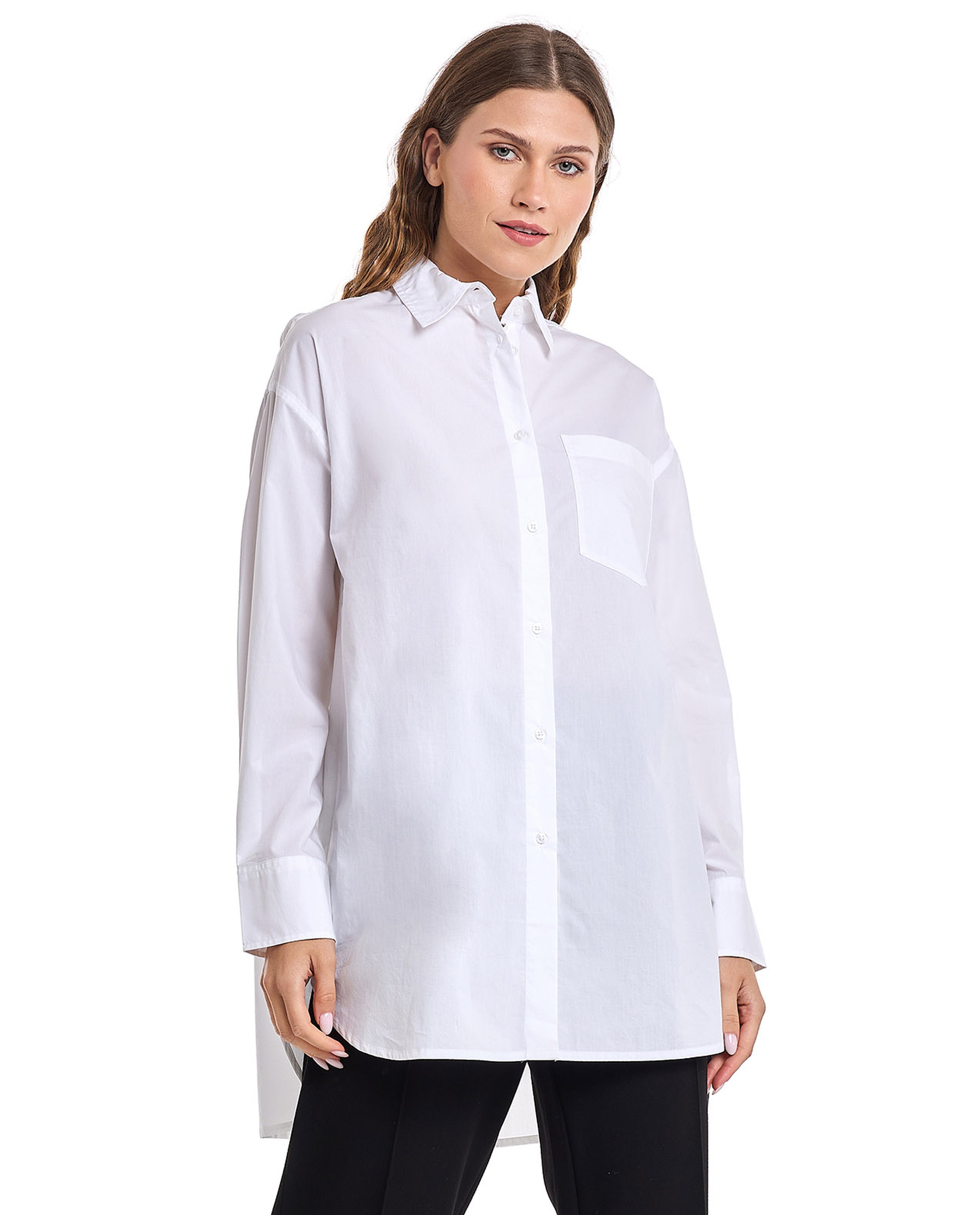 Solid Shirt Tunic with Long Sleeves