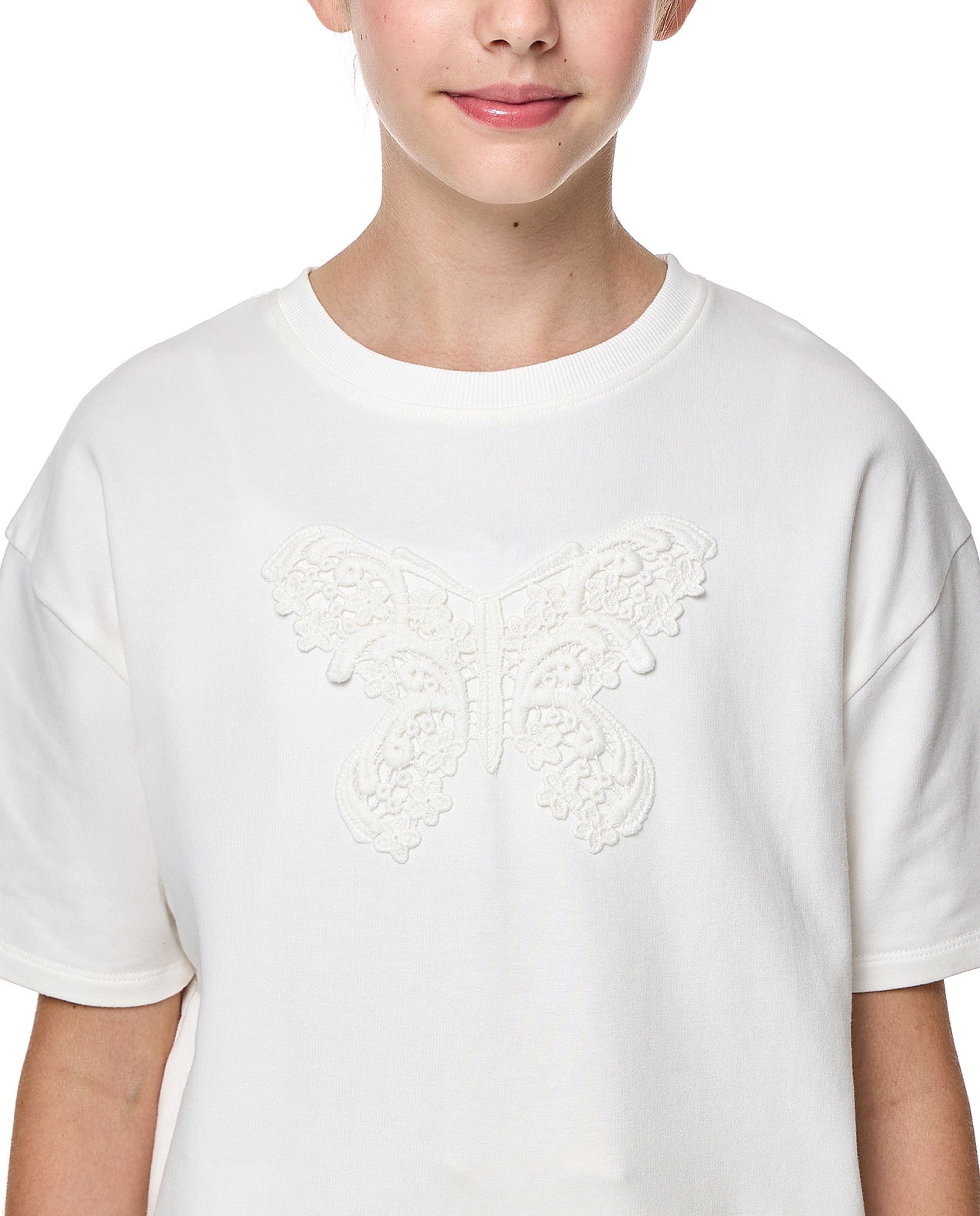 Lace Detail T-Shirt with Crew Neck and Short Sleeves