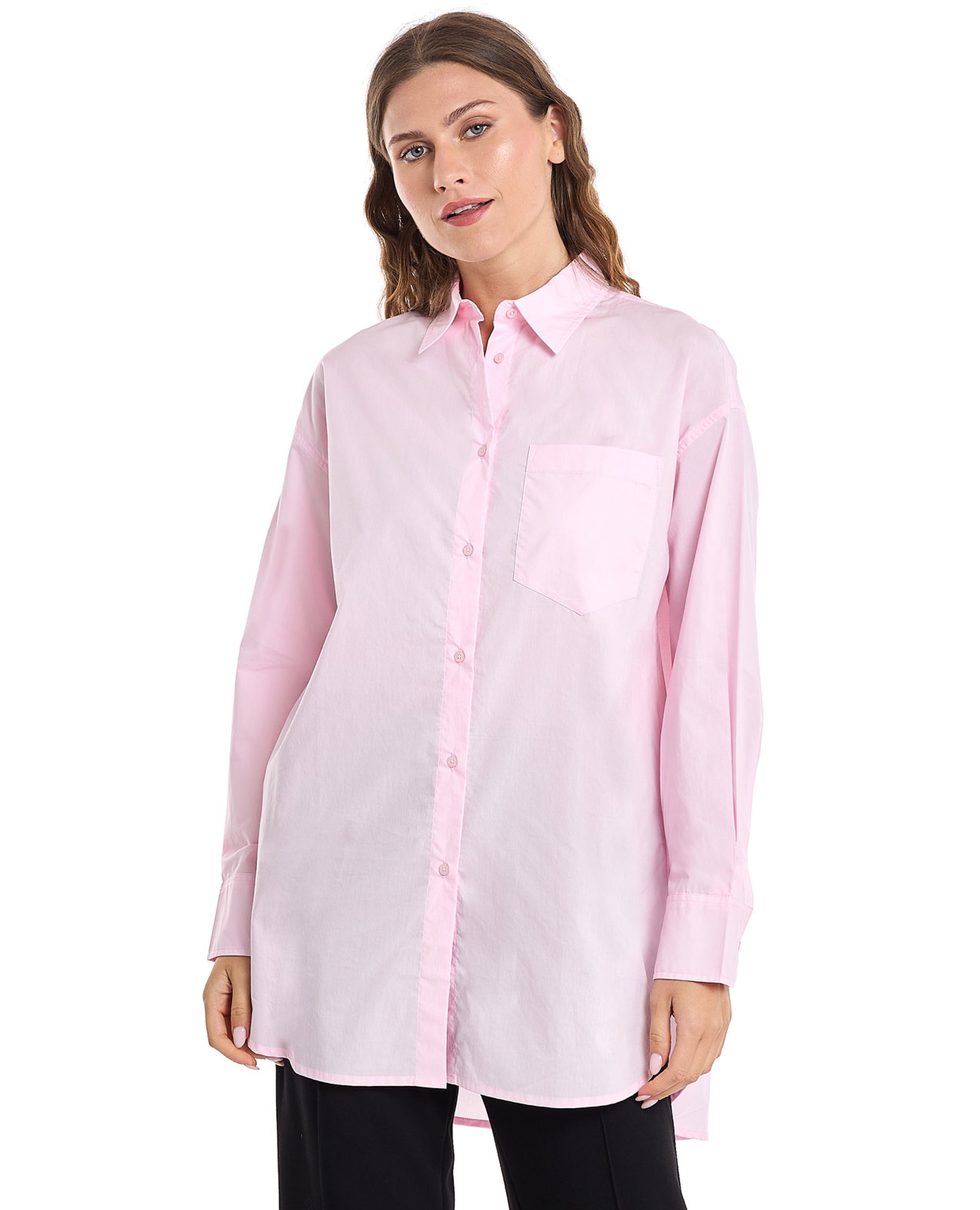 تونيك قميص سادة بأكمام طويلة