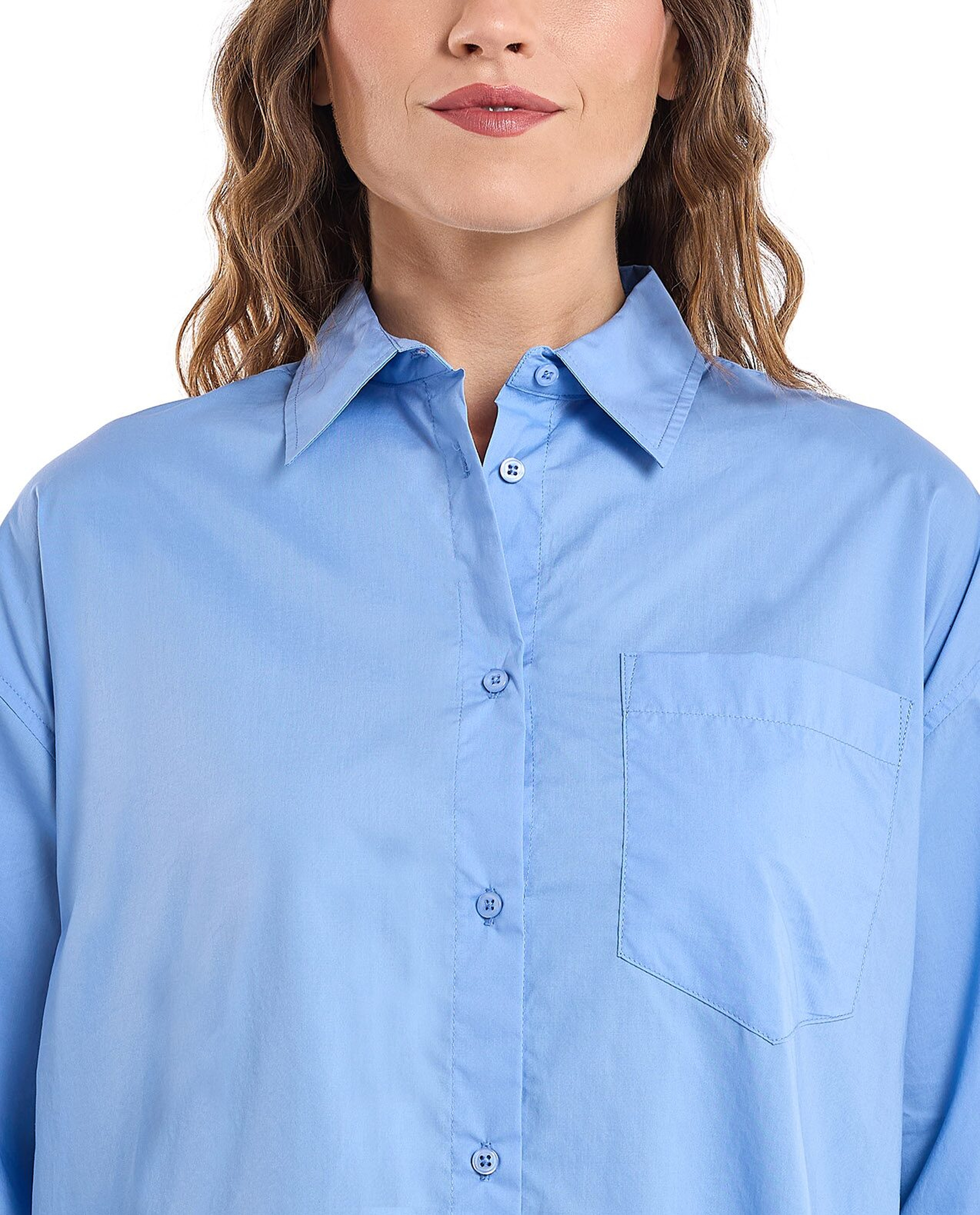 Solid Shirt Tunic with Long Sleeves