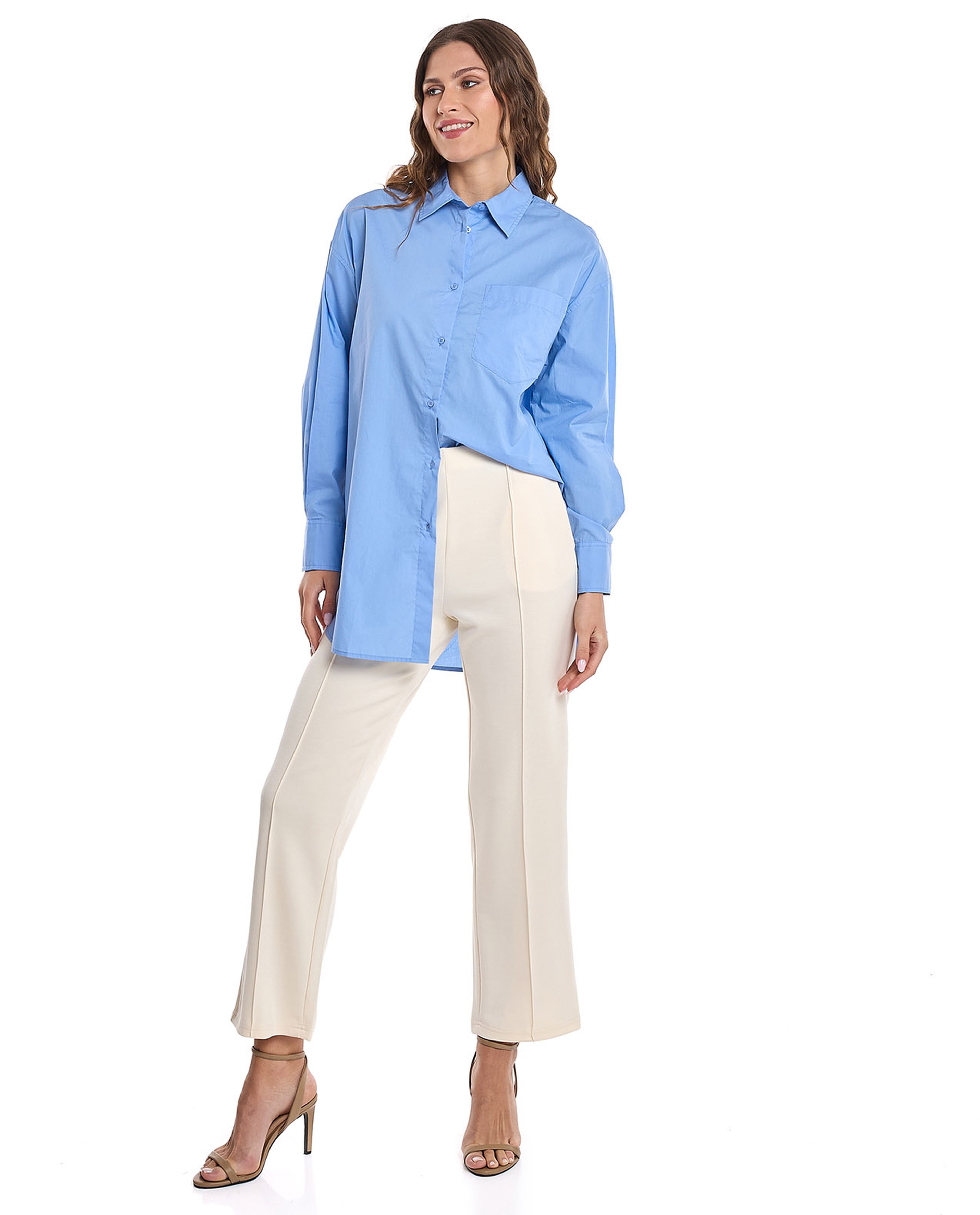 Solid Shirt Tunic with Long Sleeves