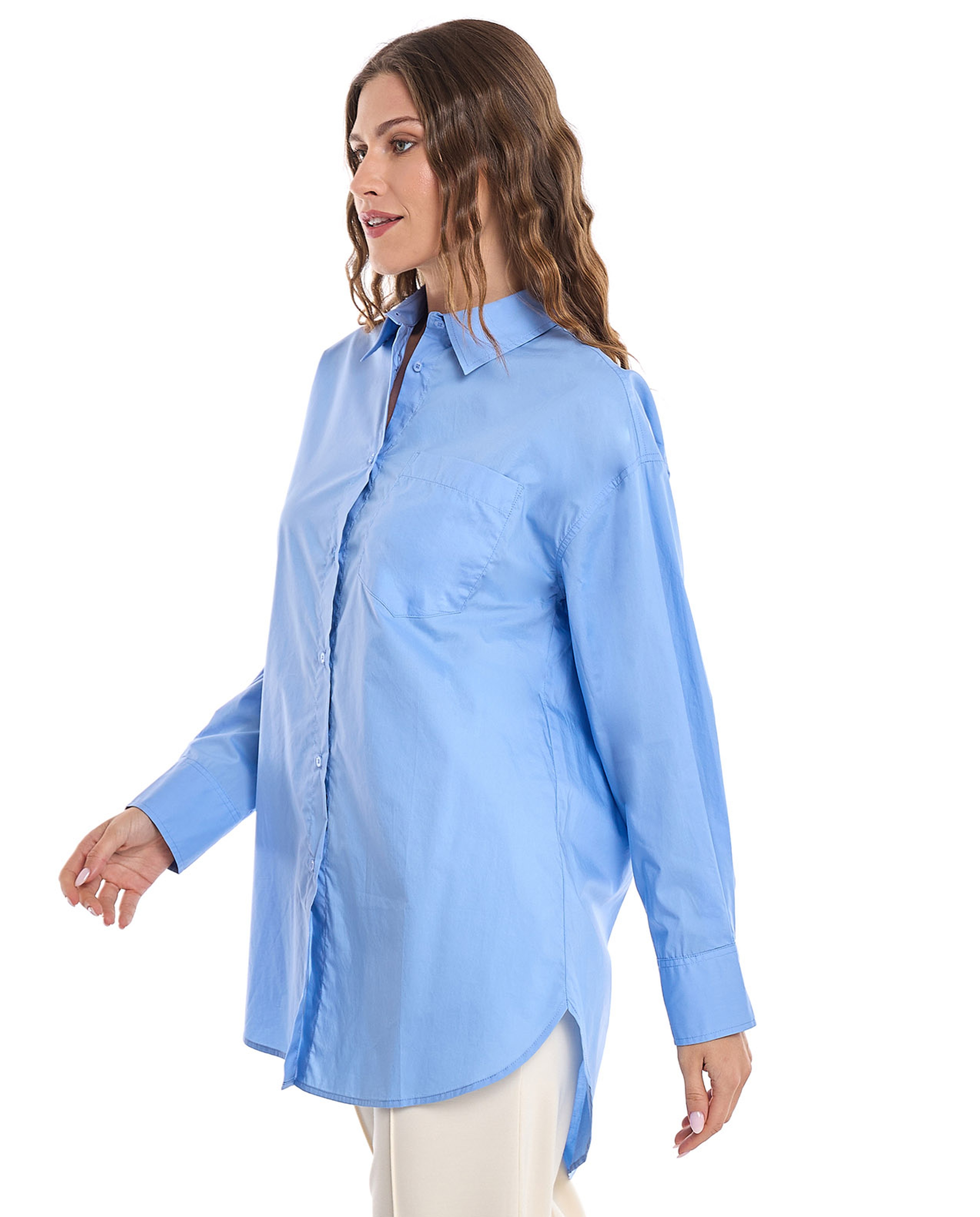 Solid Shirt Tunic with Long Sleeves
