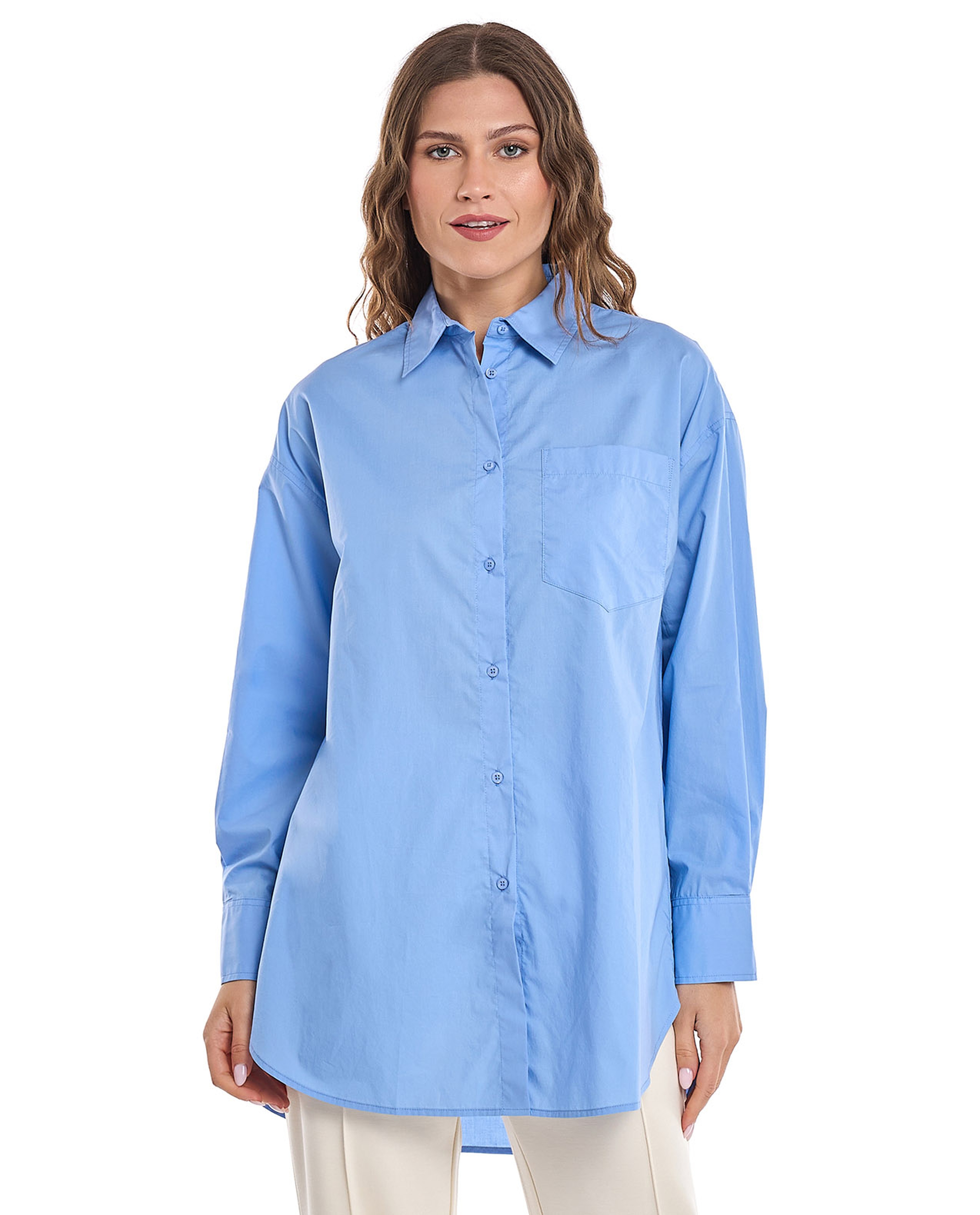 Solid Shirt Tunic with Long Sleeves