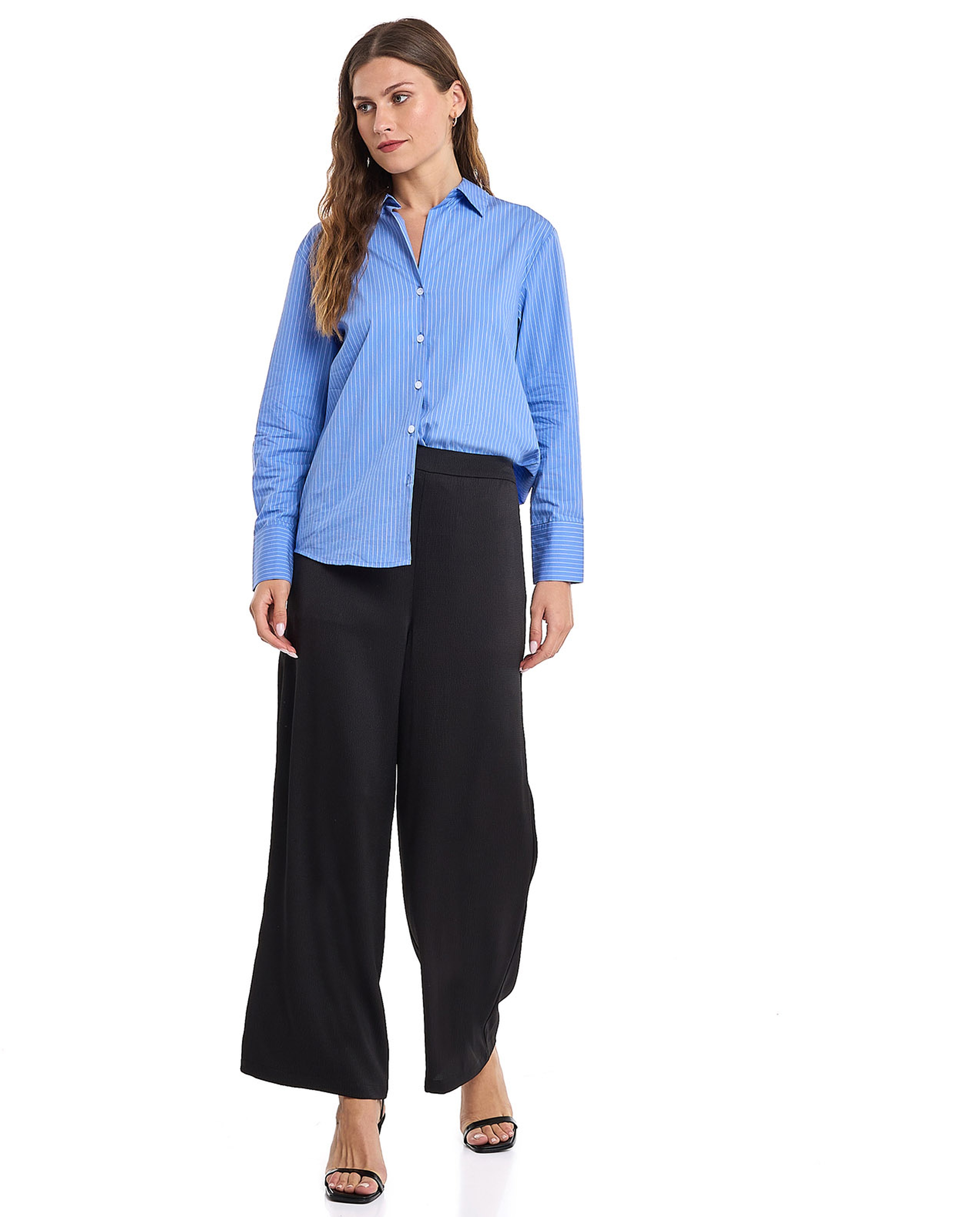 Striped Shirt with Classic Collar and Long Sleeves