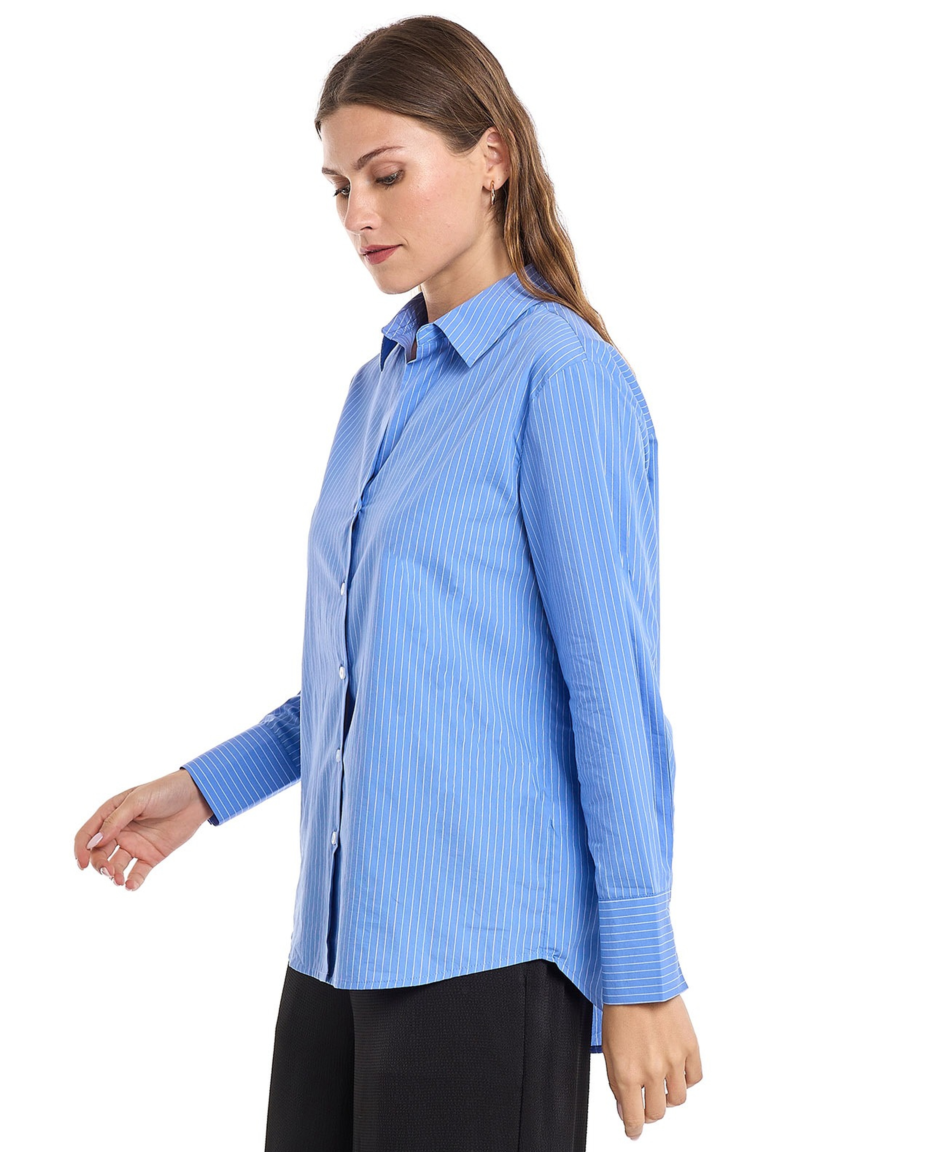 Striped Shirt with Classic Collar and Long Sleeves