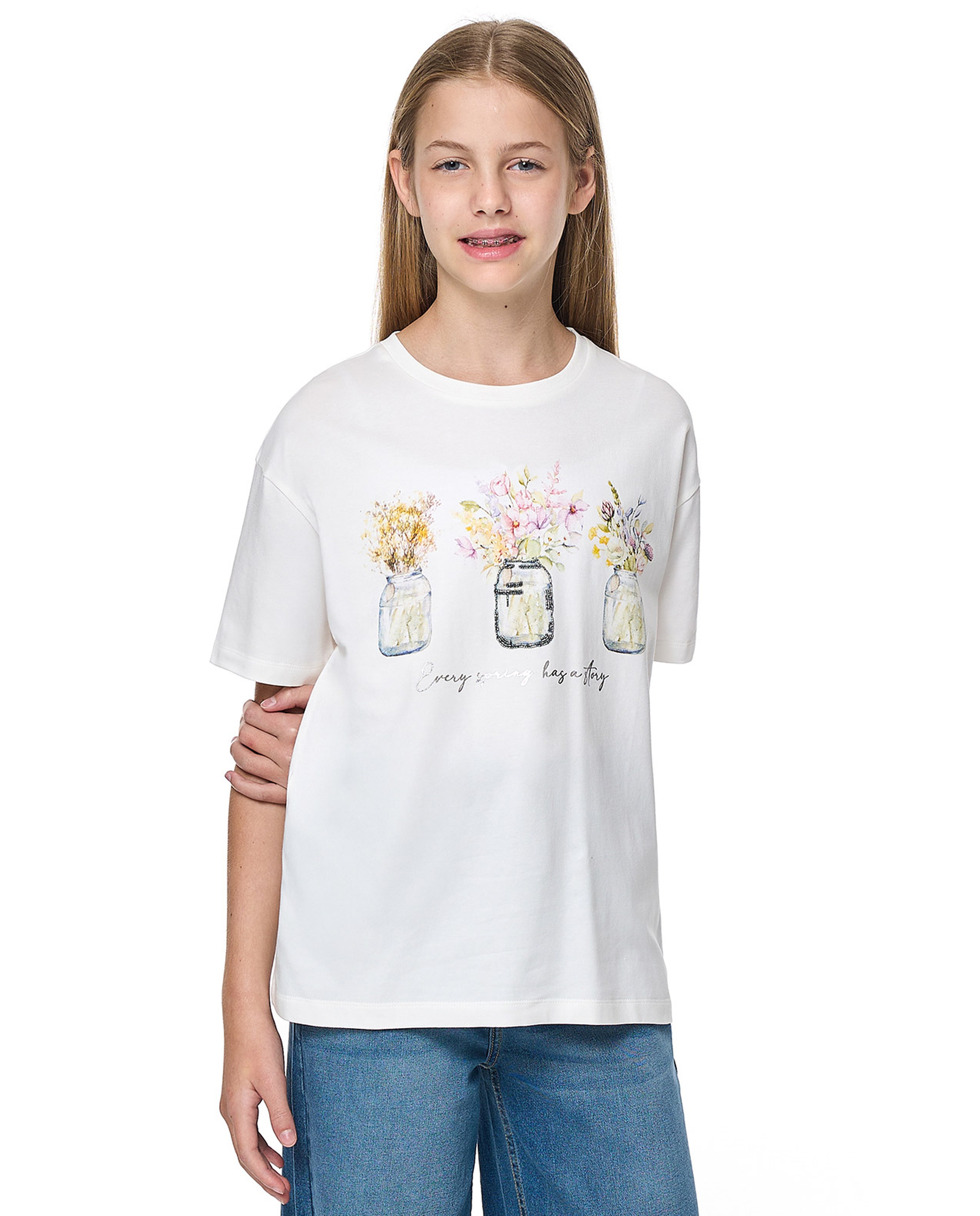 Graphic Print T-Shirt with Crew Neck and Short Sleeves