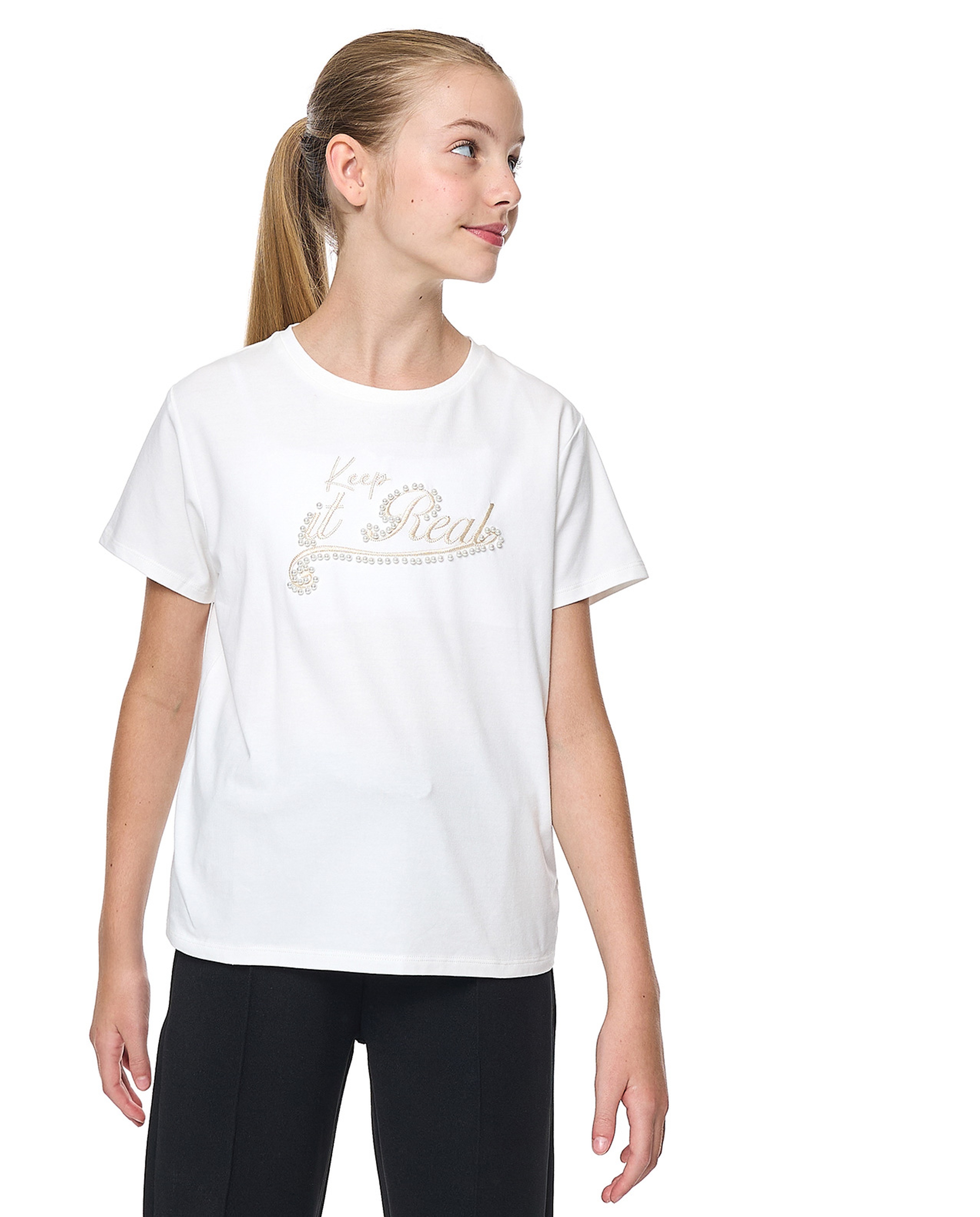 Embroidered T-Shirt with Crew Neck and Short Sleeves