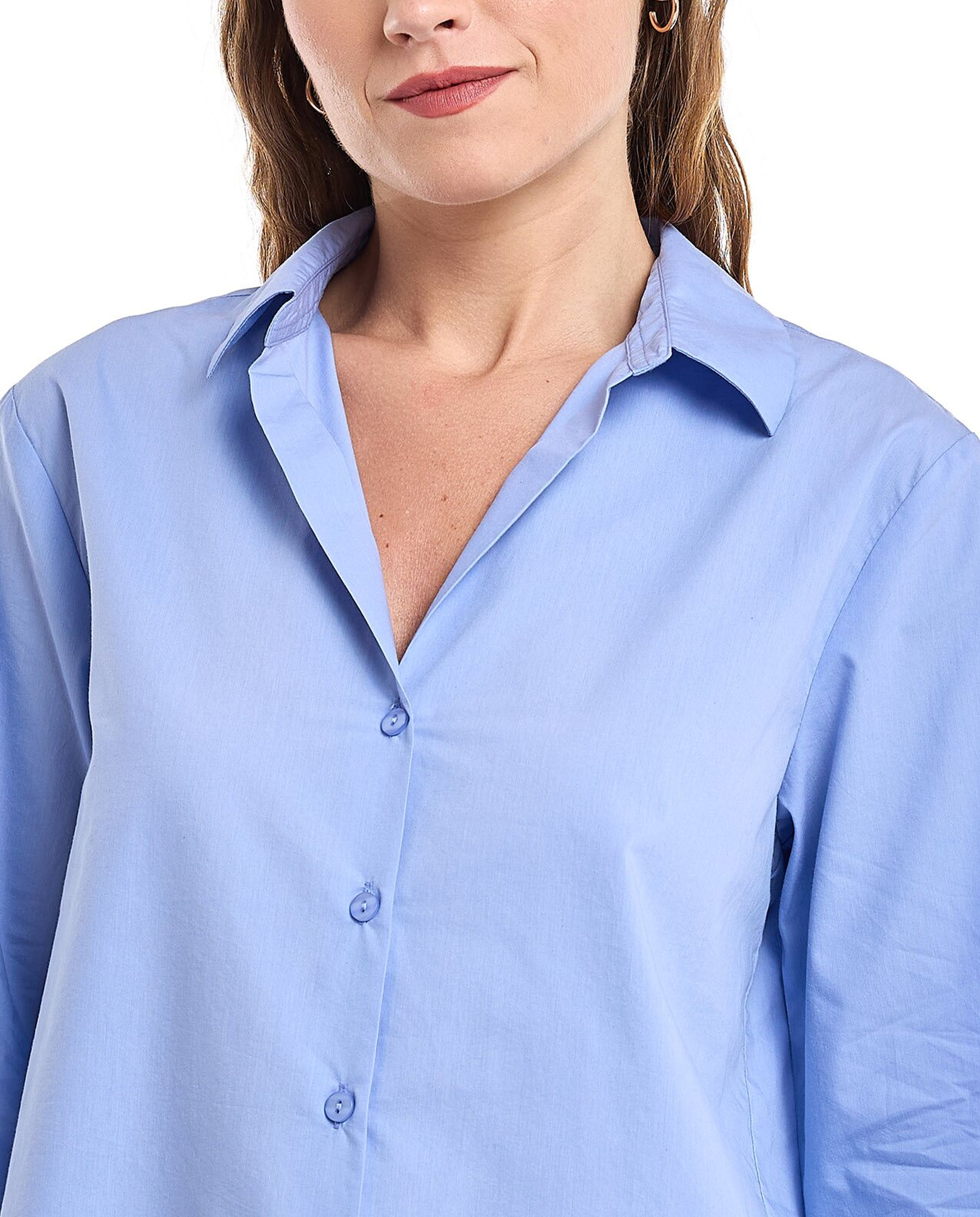 Solid Shirt with Classic Collar and Long Sleeves