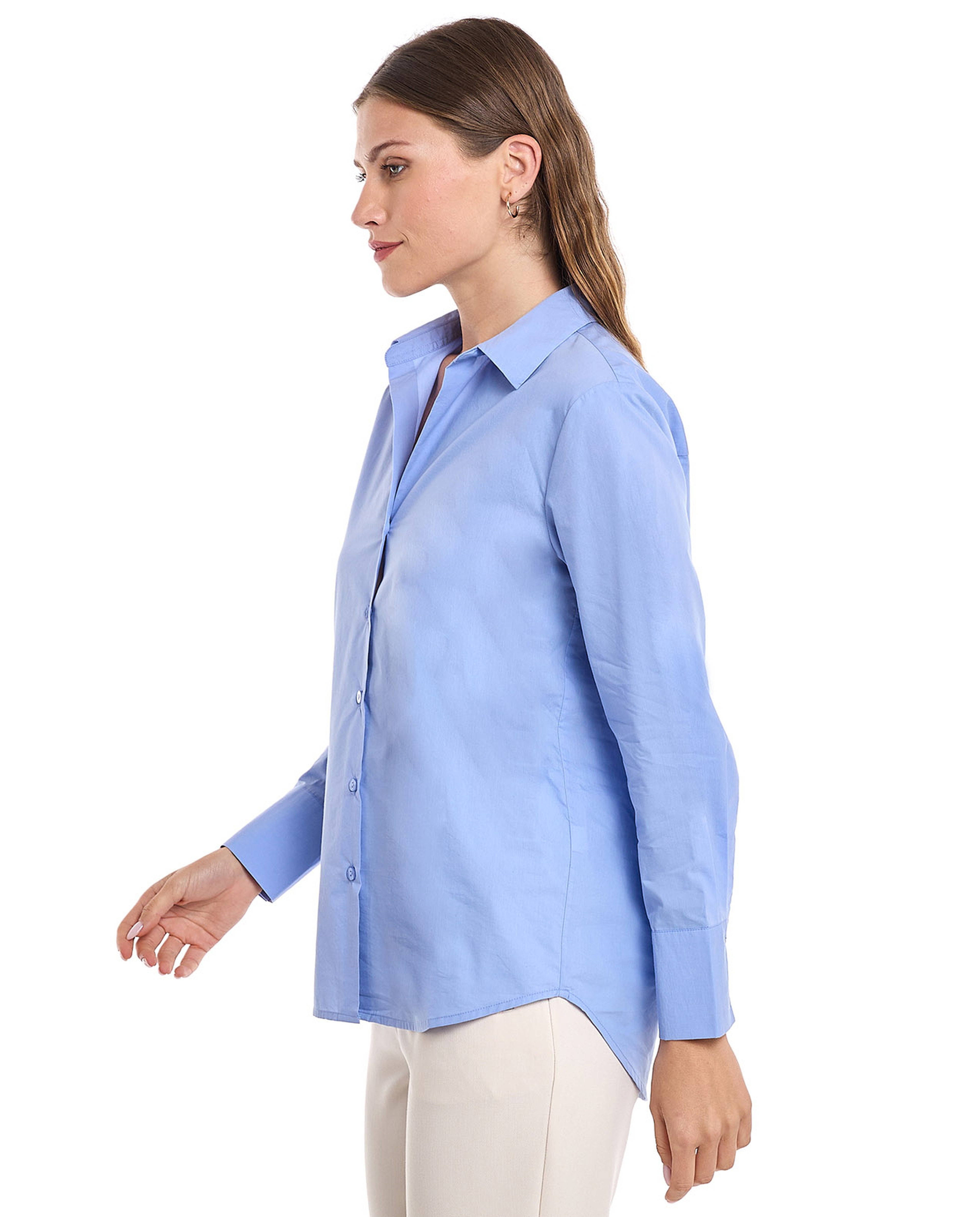 Solid Shirt with Classic Collar and Long Sleeves