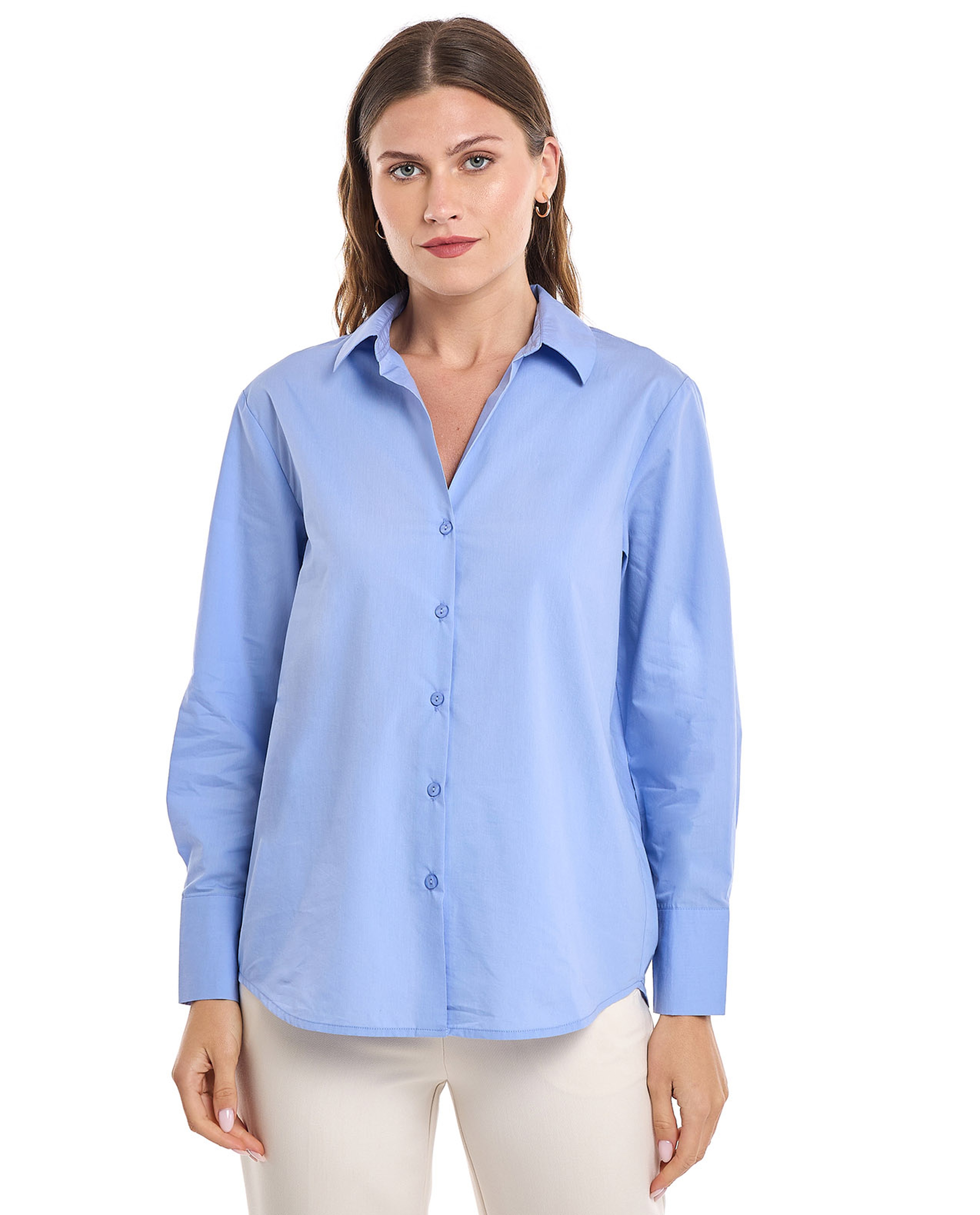 Solid Shirt with Classic Collar and Long Sleeves