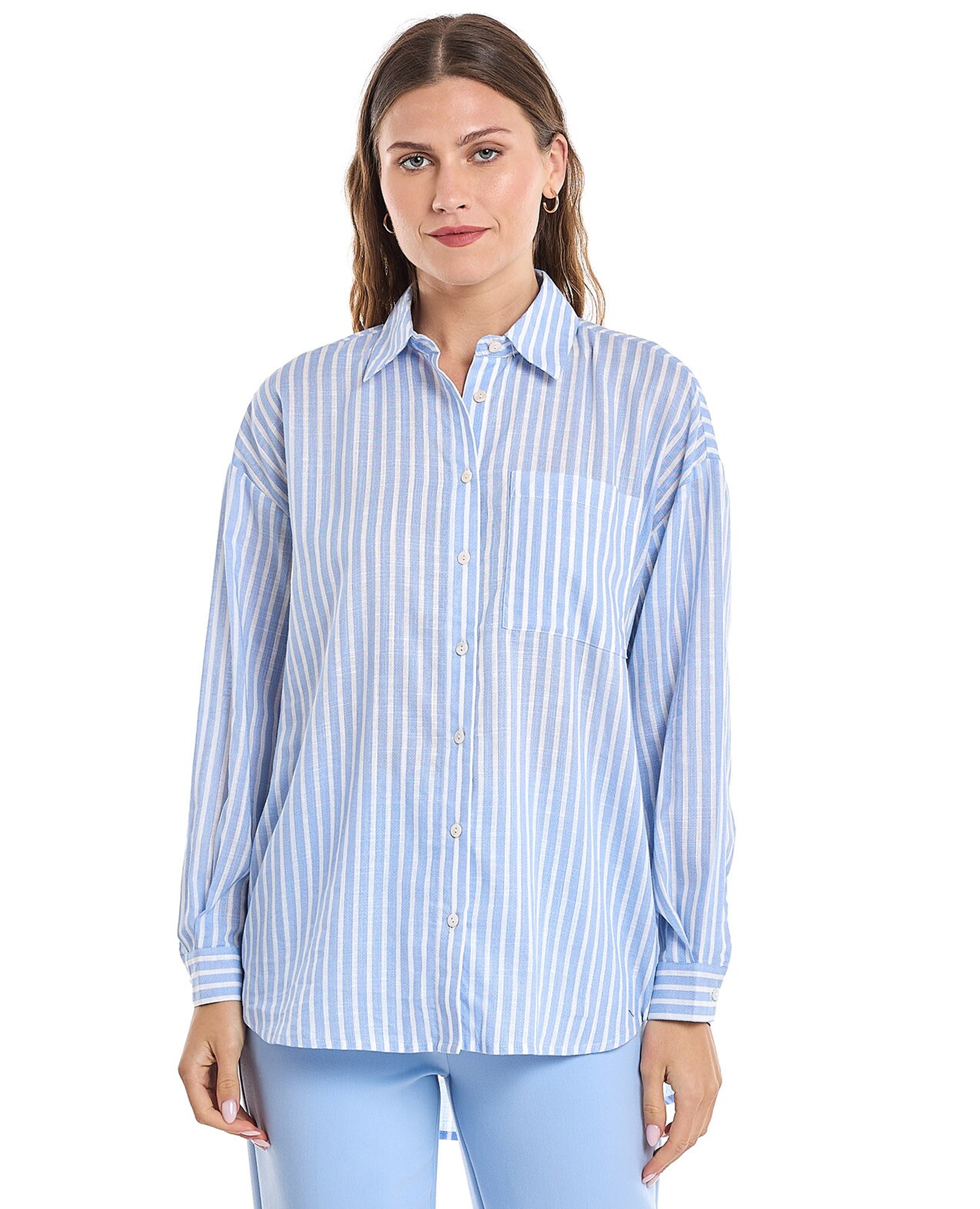 Striped Shirt with Classic Collar and Long Sleeves