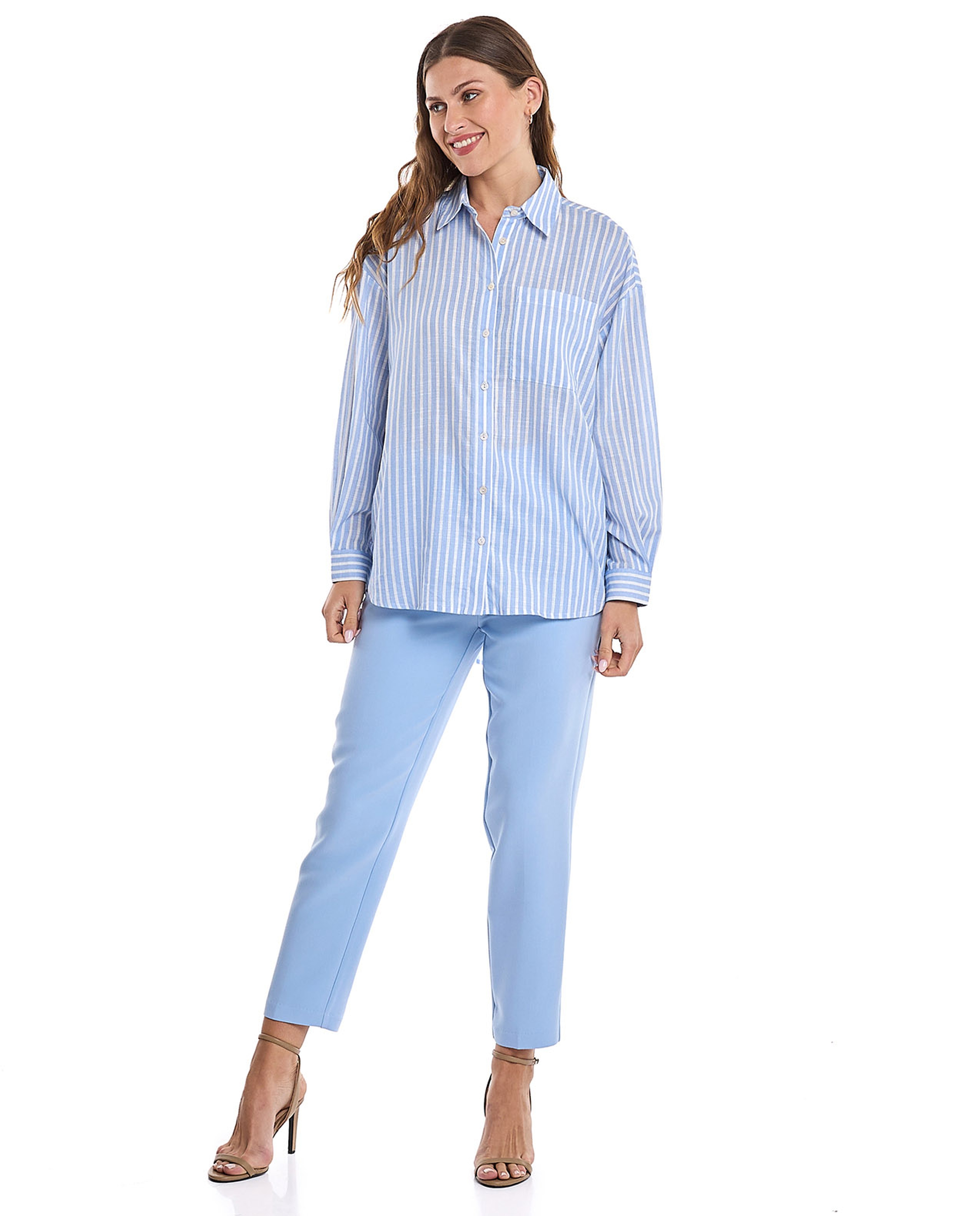 Striped Shirt with Classic Collar and Long Sleeves