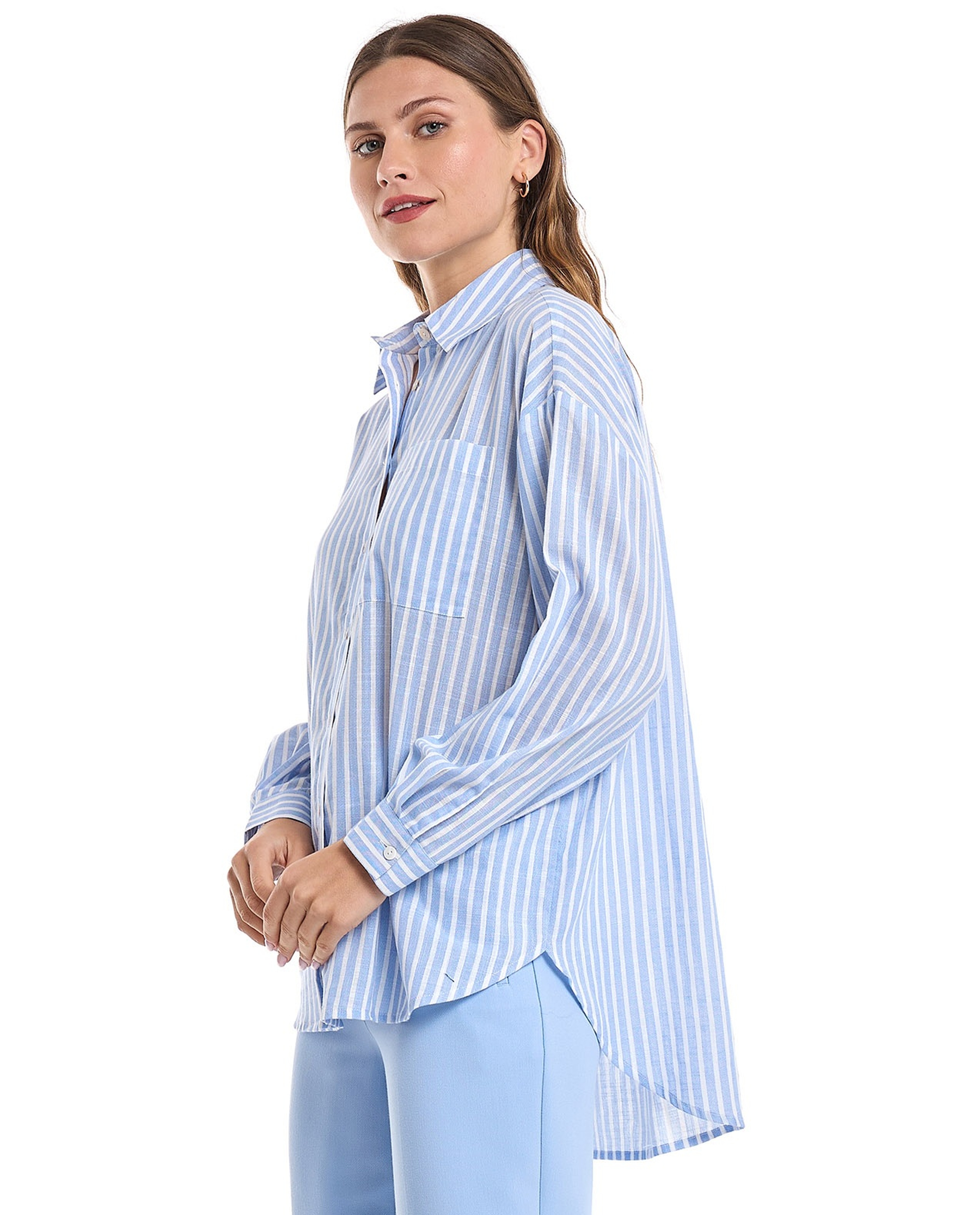 Striped Shirt with Classic Collar and Long Sleeves