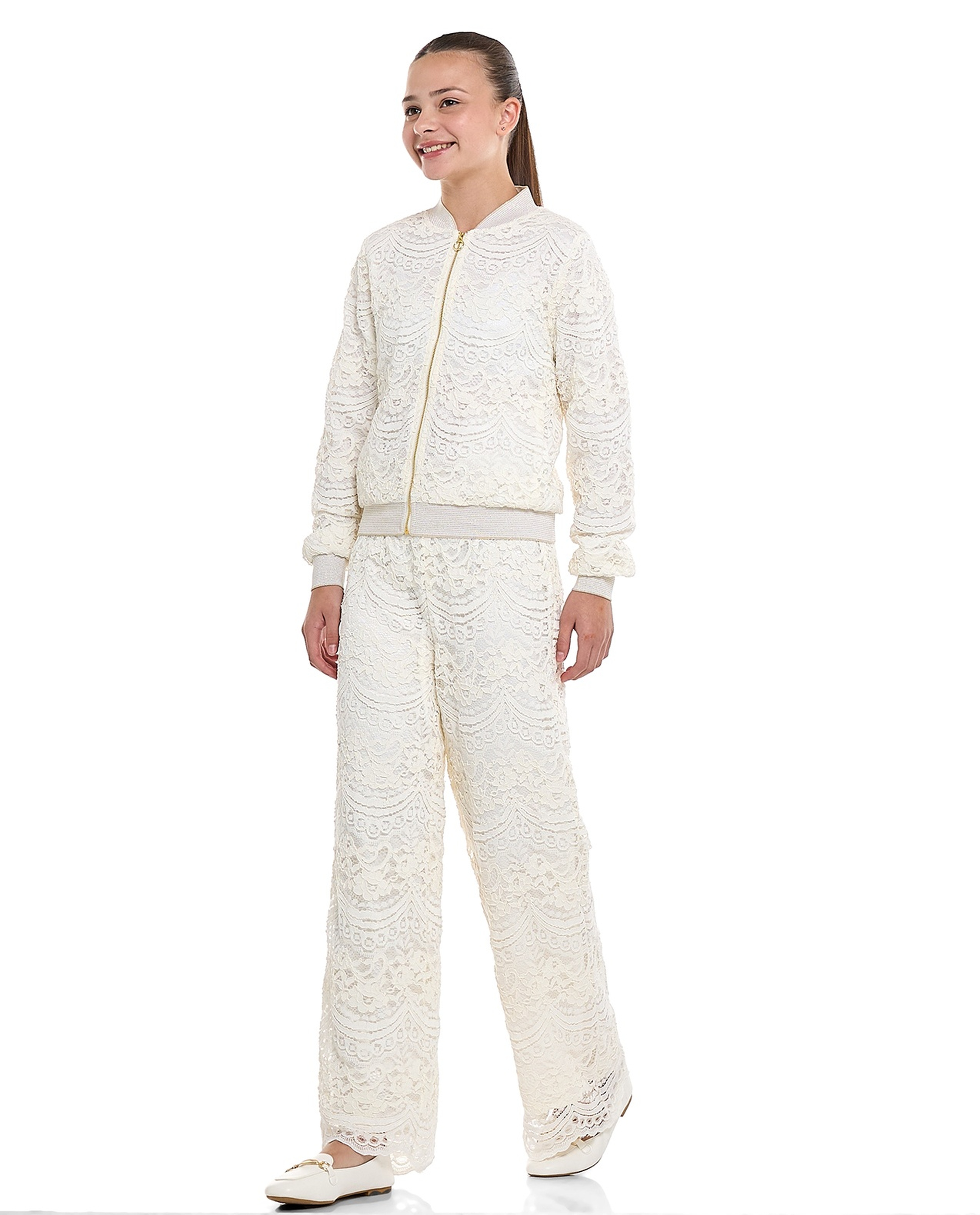 Lace Wide Leg Pants with Elastic Waist