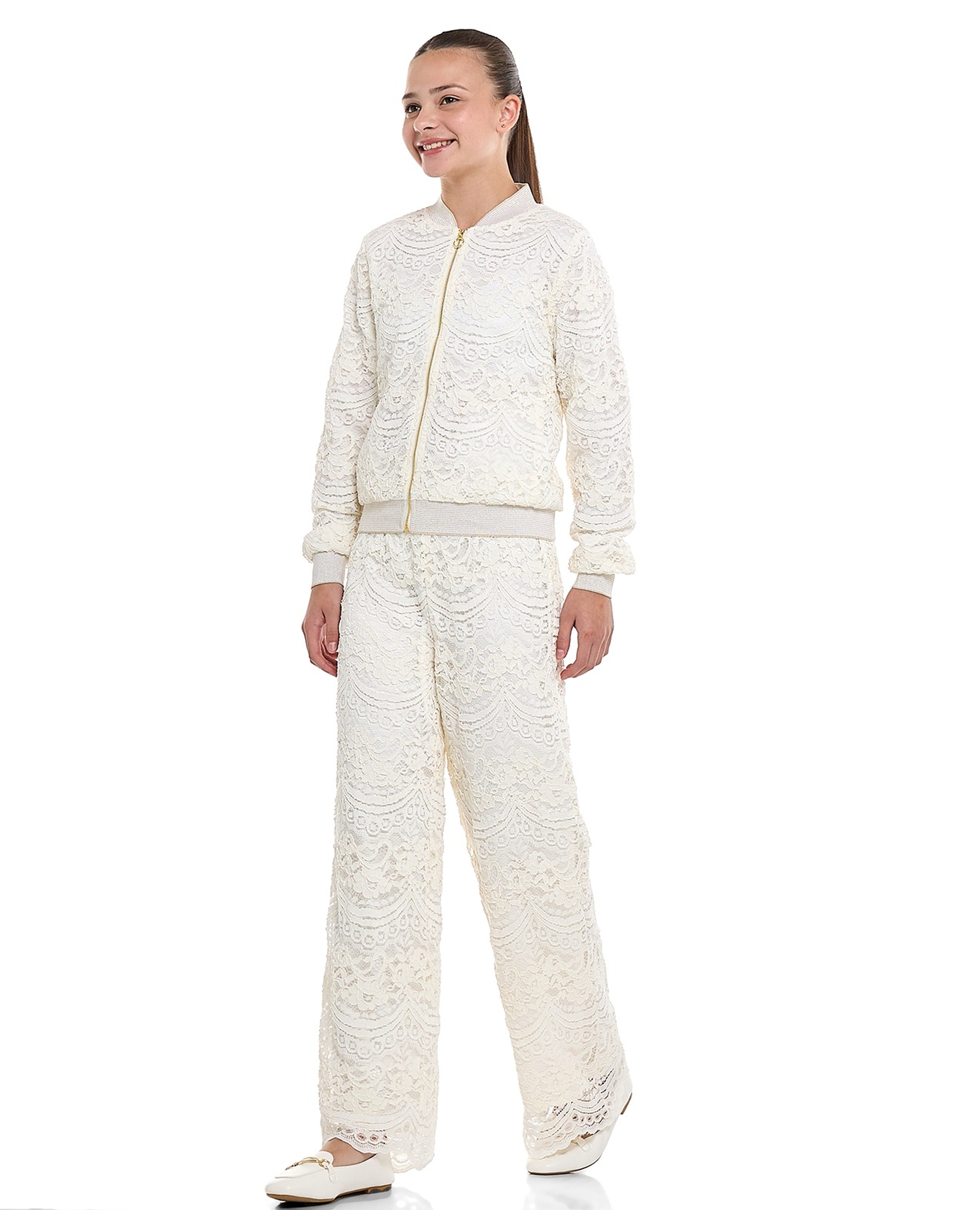 Lace Wide Leg Pants with Elastic Waist