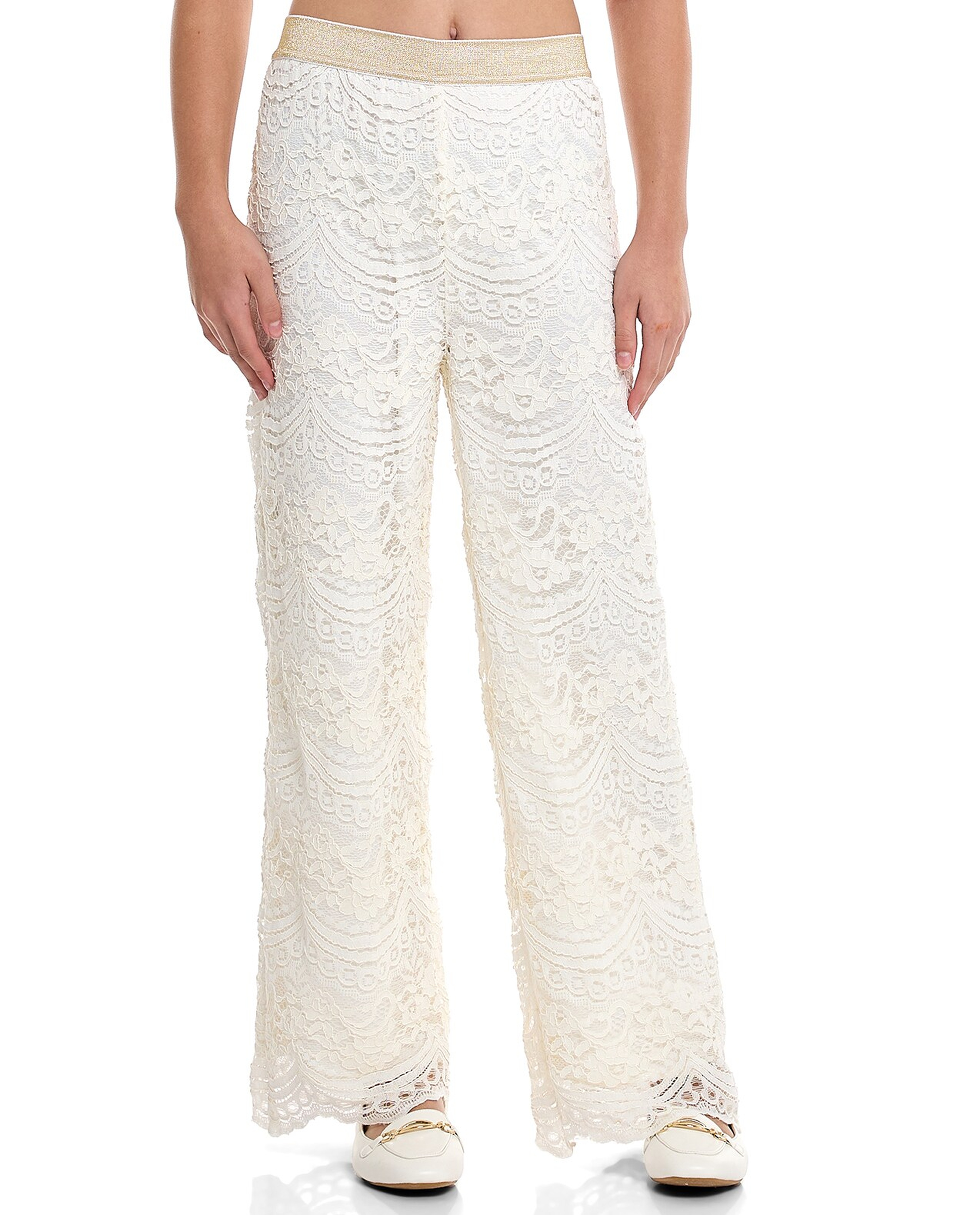Lace Wide Leg Pants with Elastic Waist