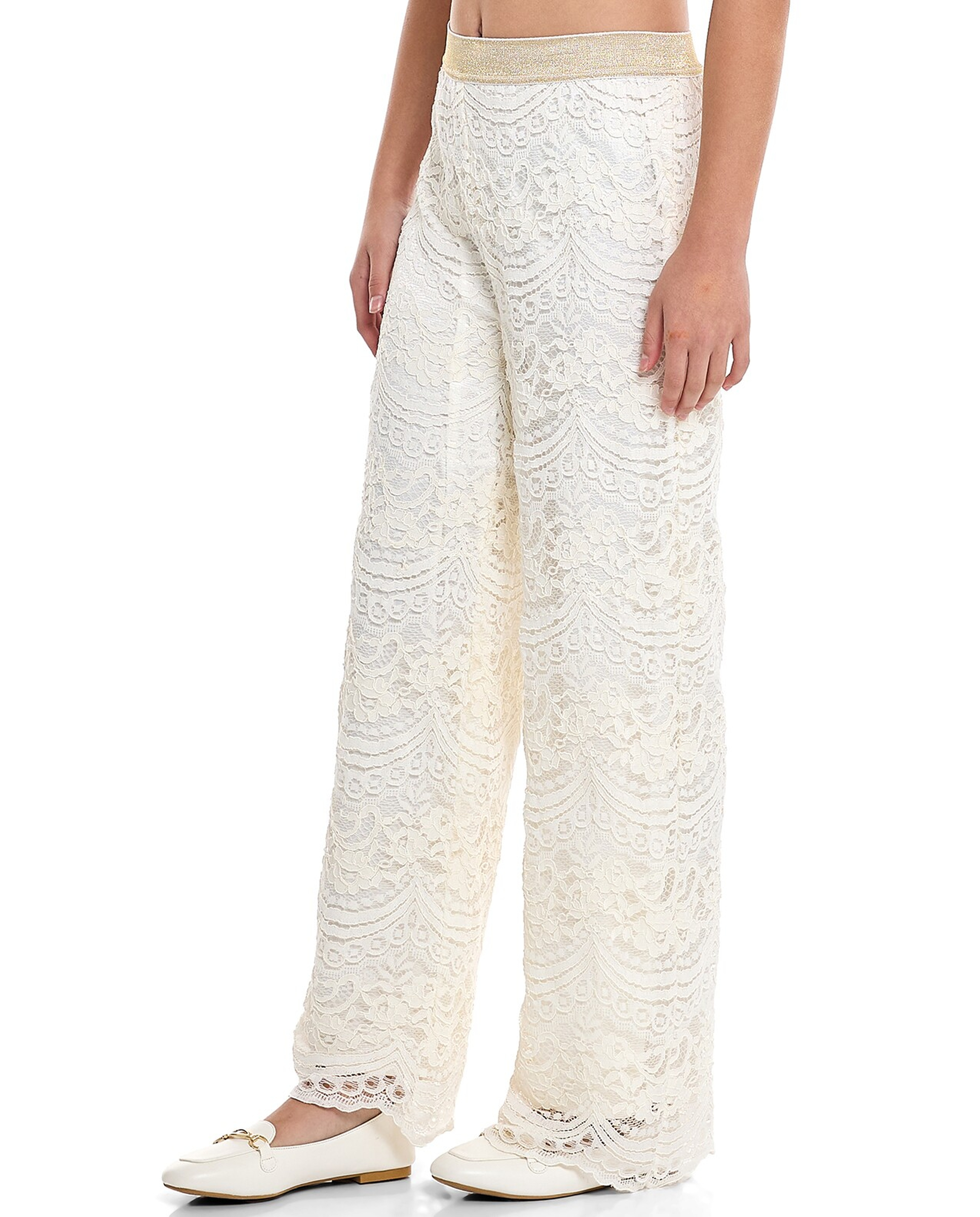 Lace Wide Leg Pants with Elastic Waist