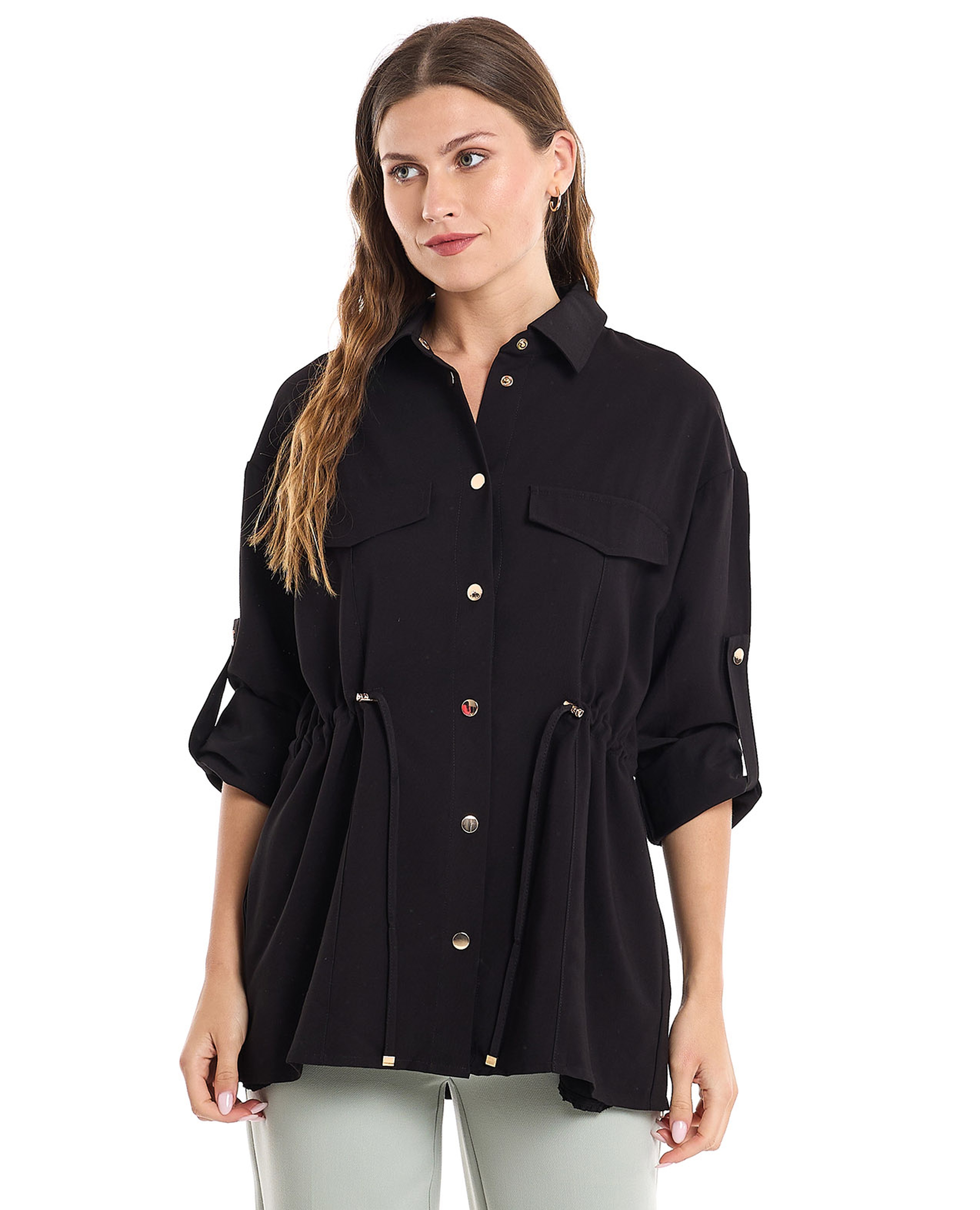 Solid Jacket with Snap Button Closure