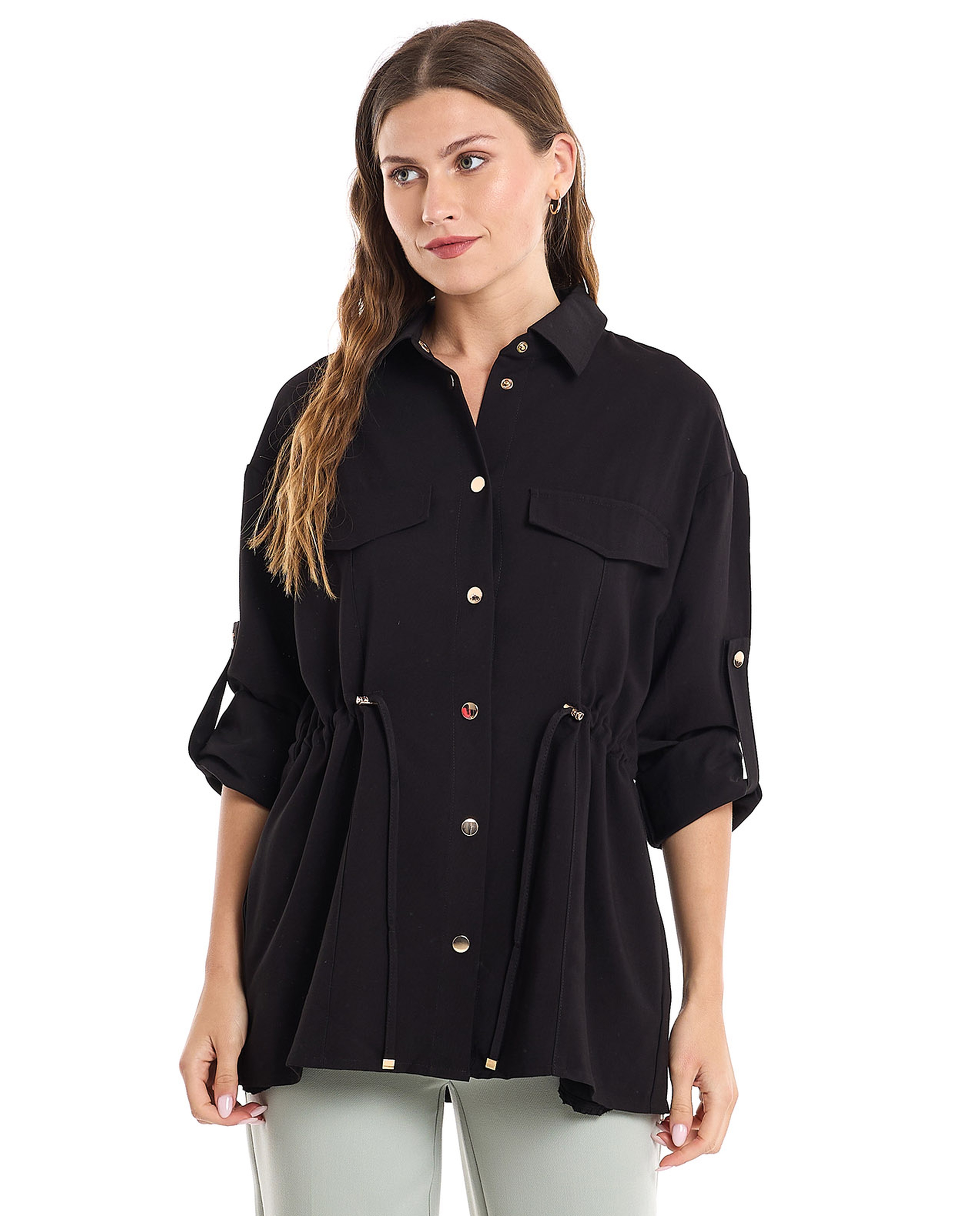 Solid Jacket with Snap Button Closure