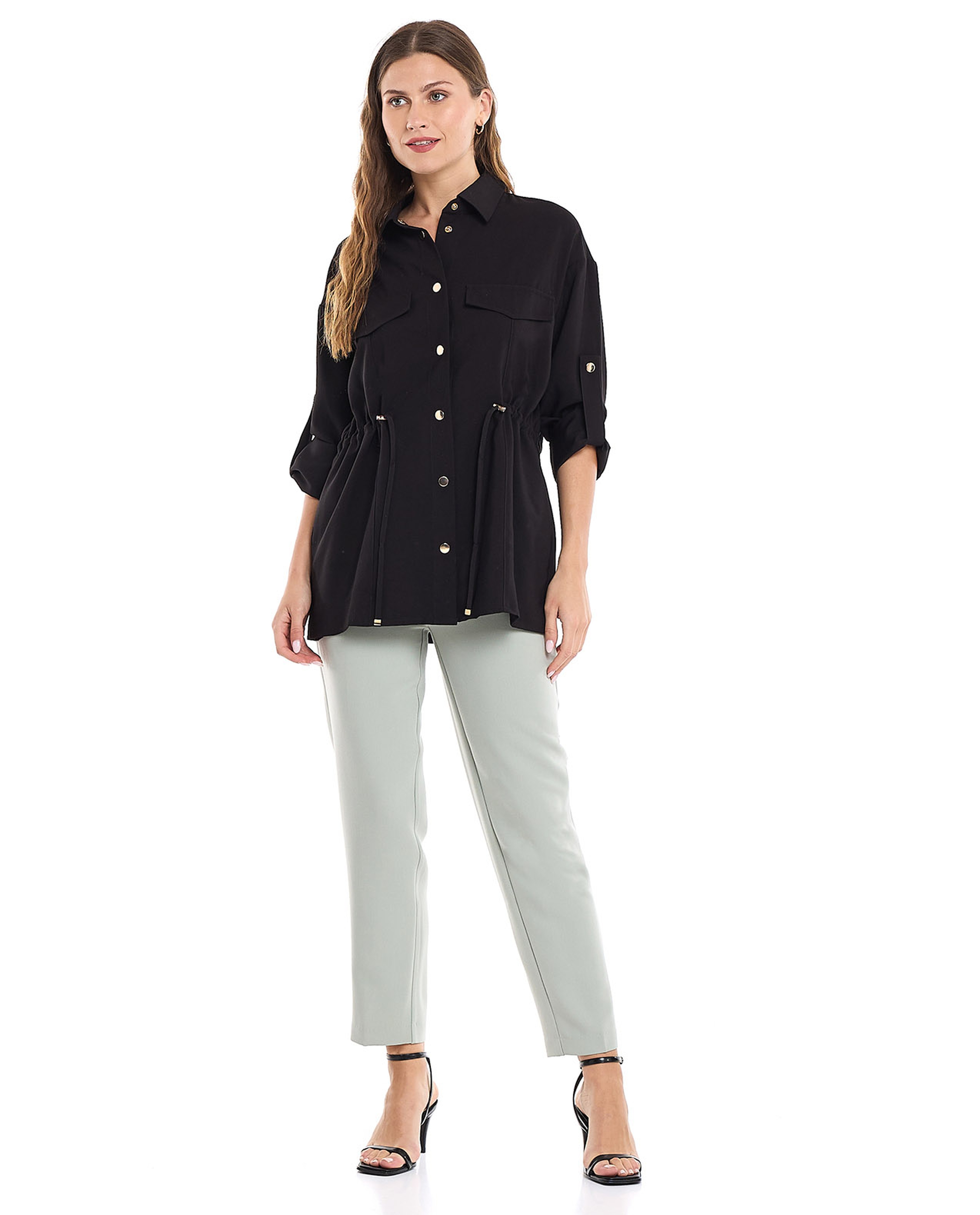 Solid Jacket with Snap Button Closure