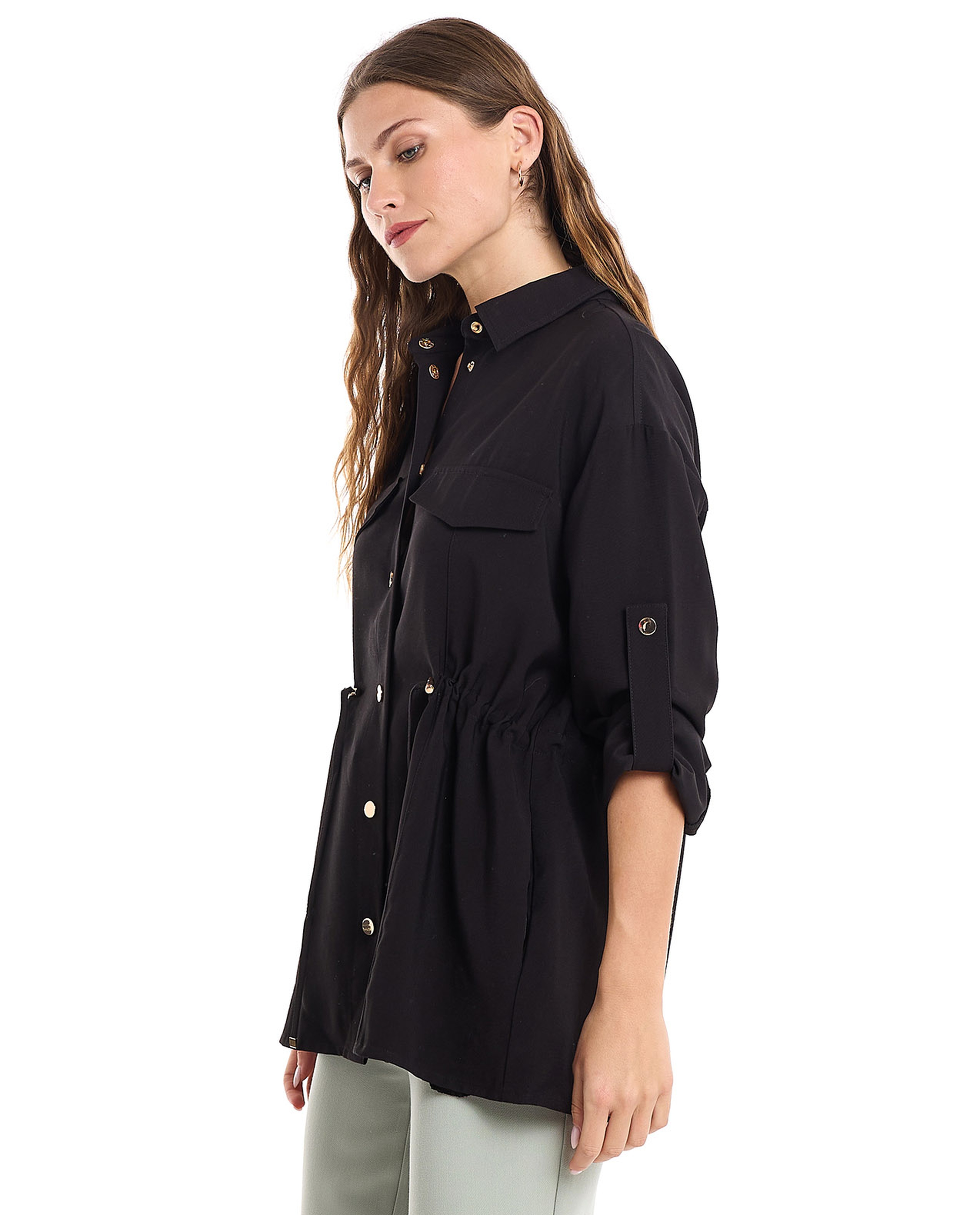 Solid Jacket with Snap Button Closure