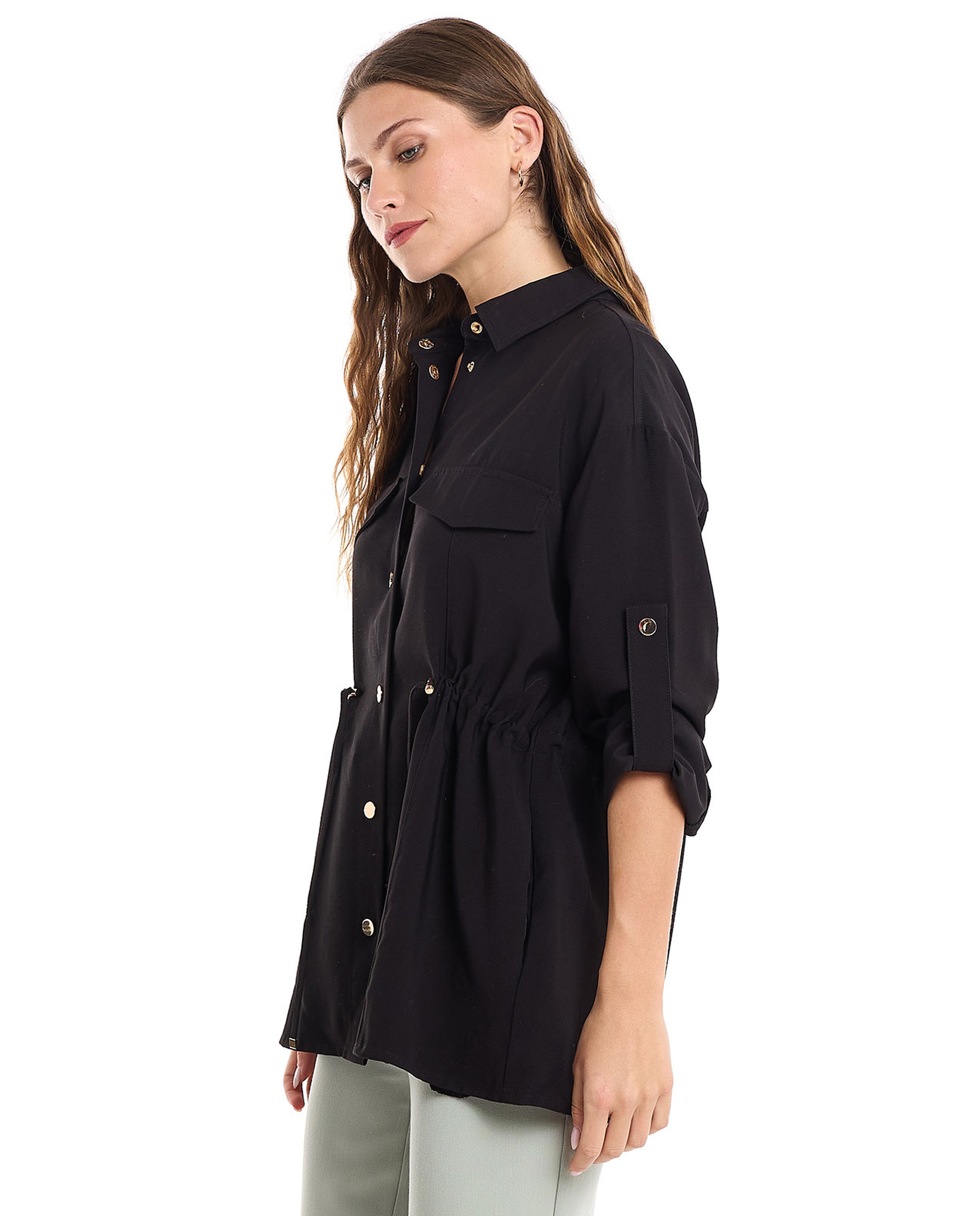 Solid Jacket with Snap Button Closure