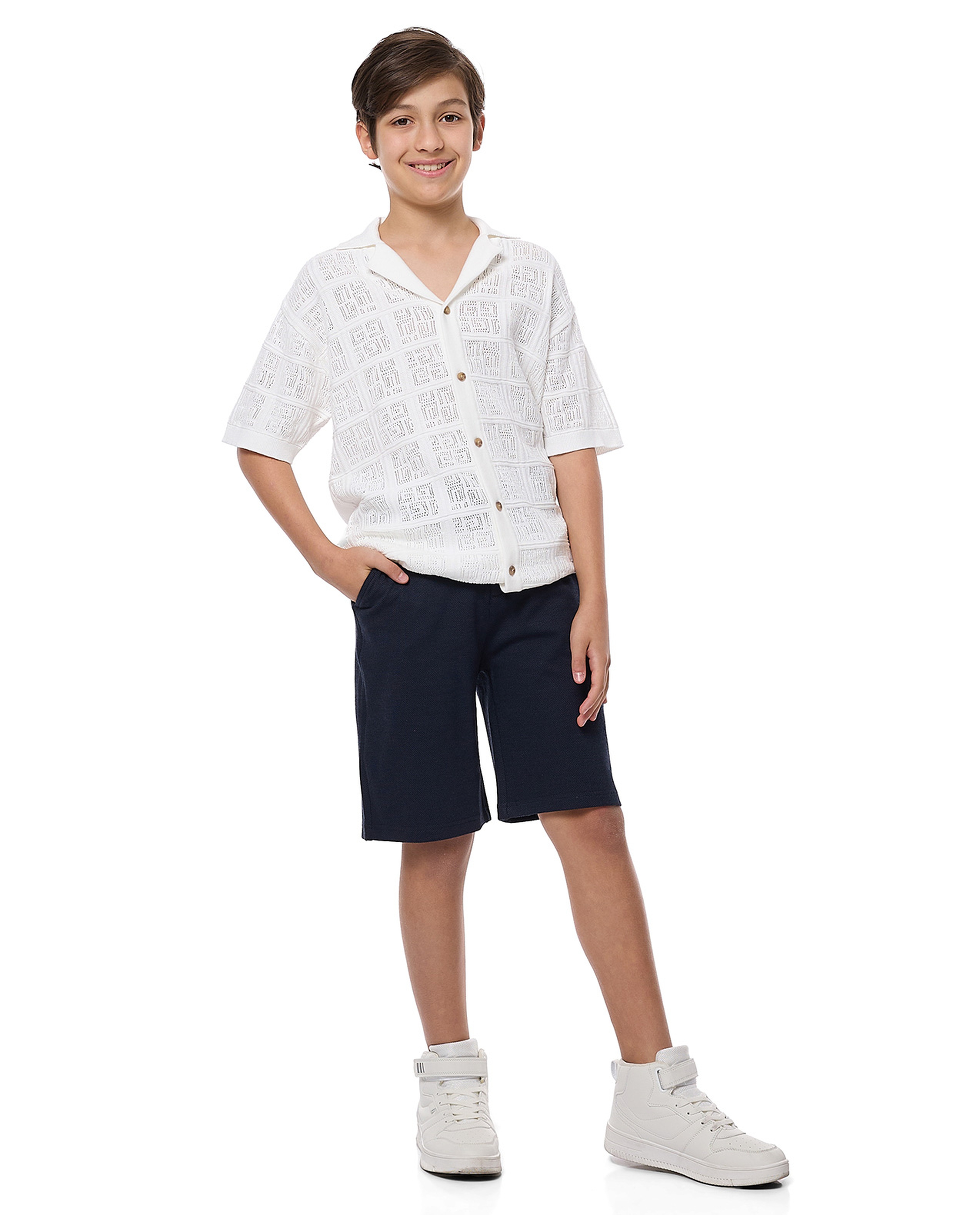 Textured Shorts with Drawstring Waist