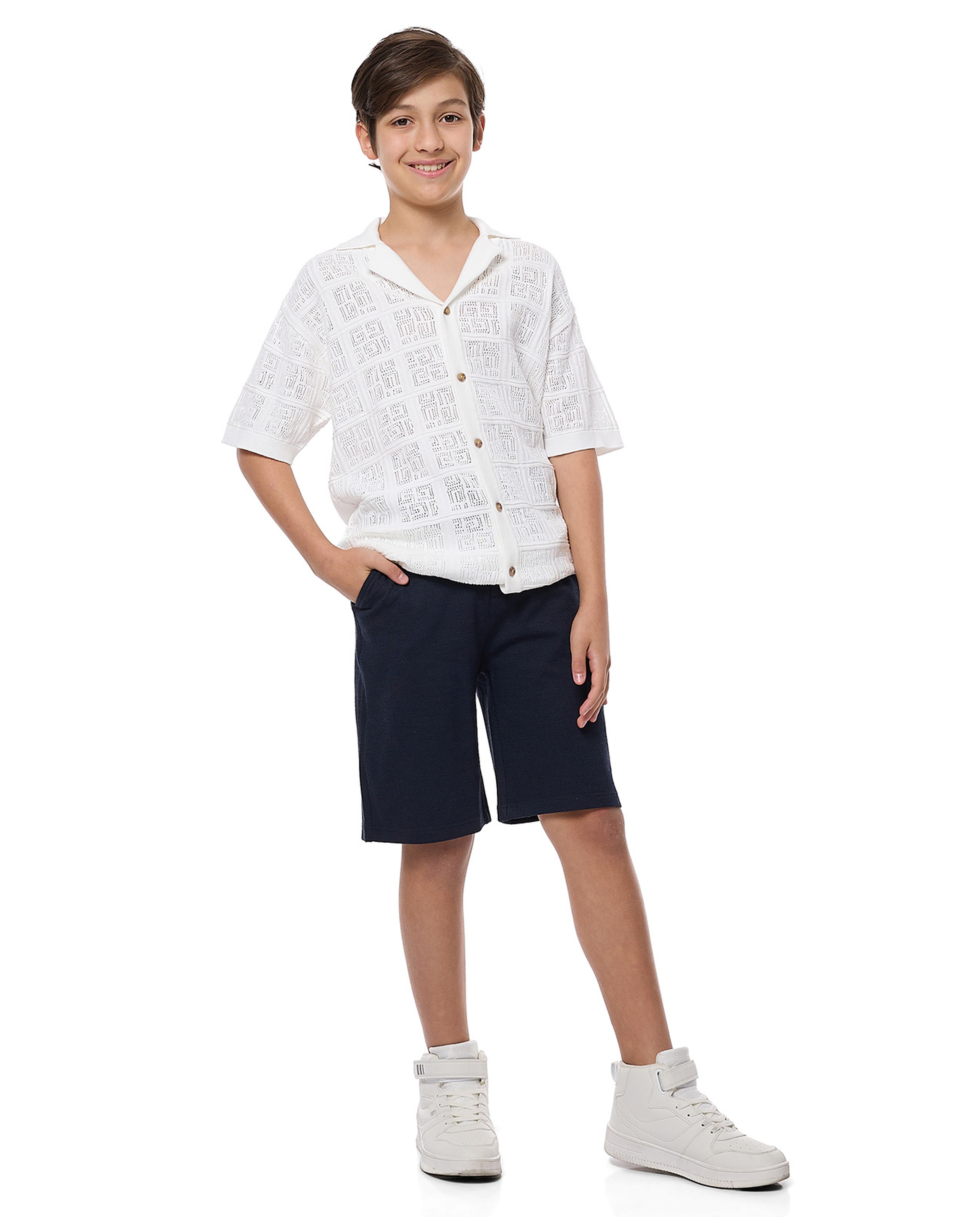 Textured Shorts with Drawstring Waist