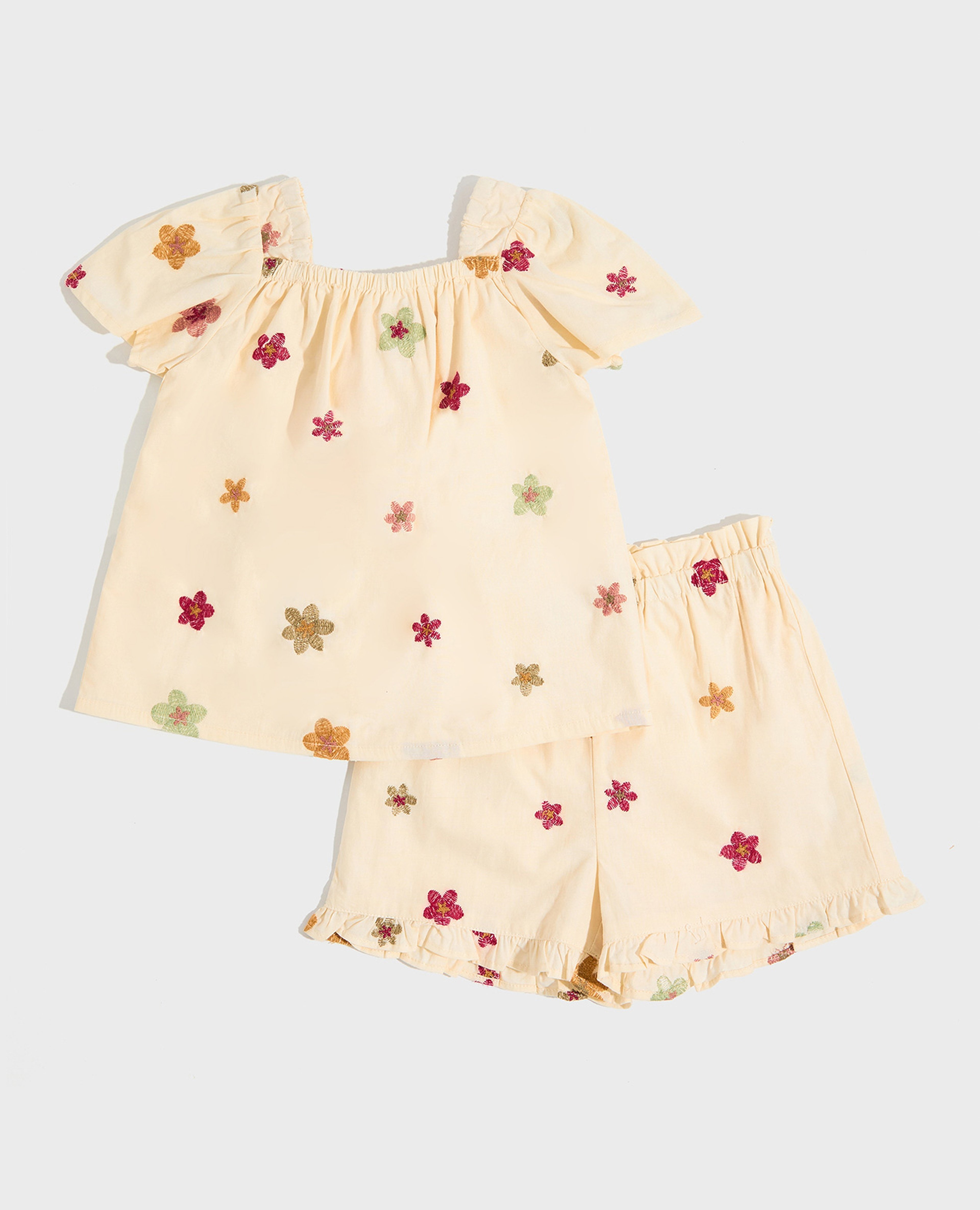 Embroidered Top and Shorts Set