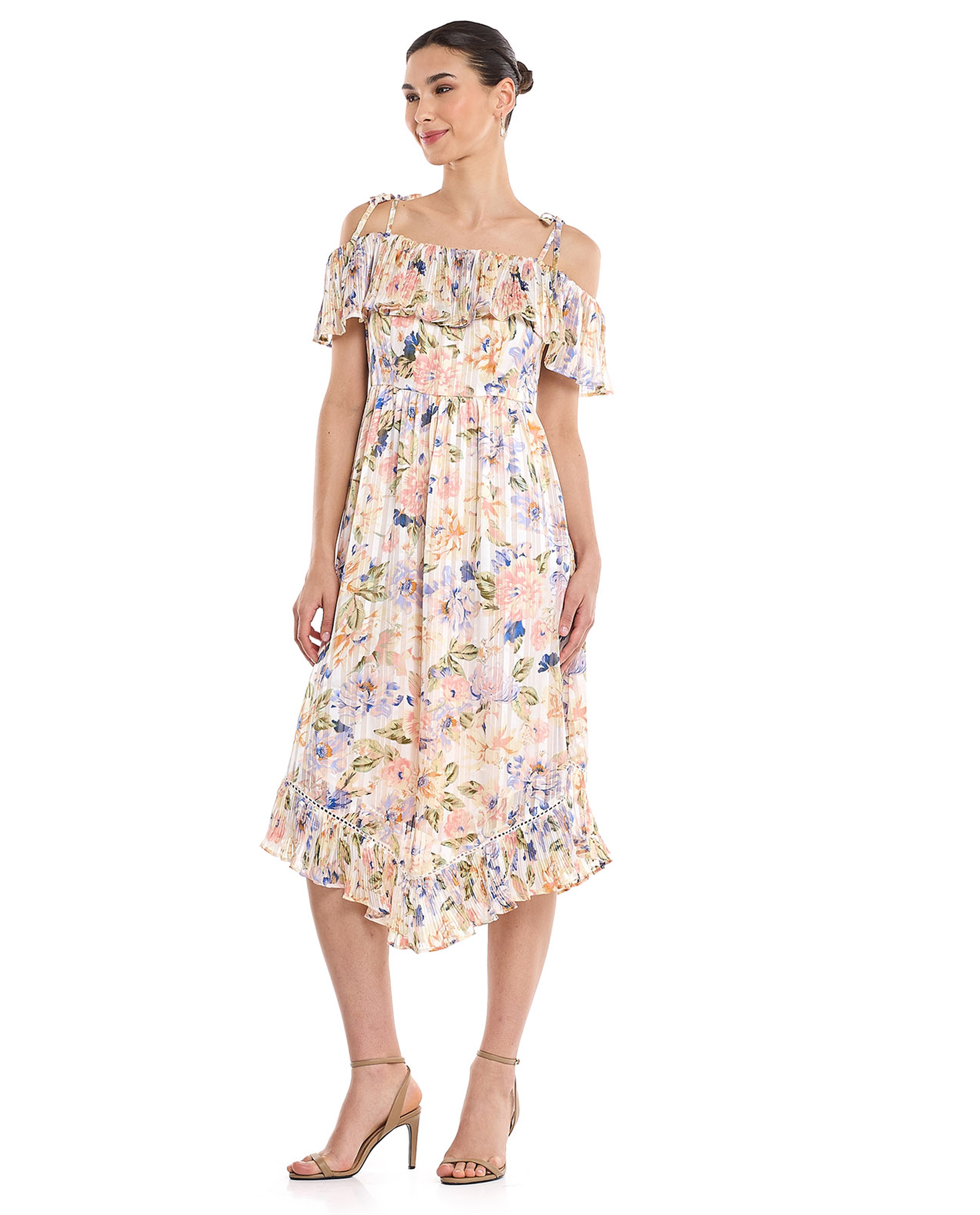 Floral Print Off Shoulder Asymmetric Dress