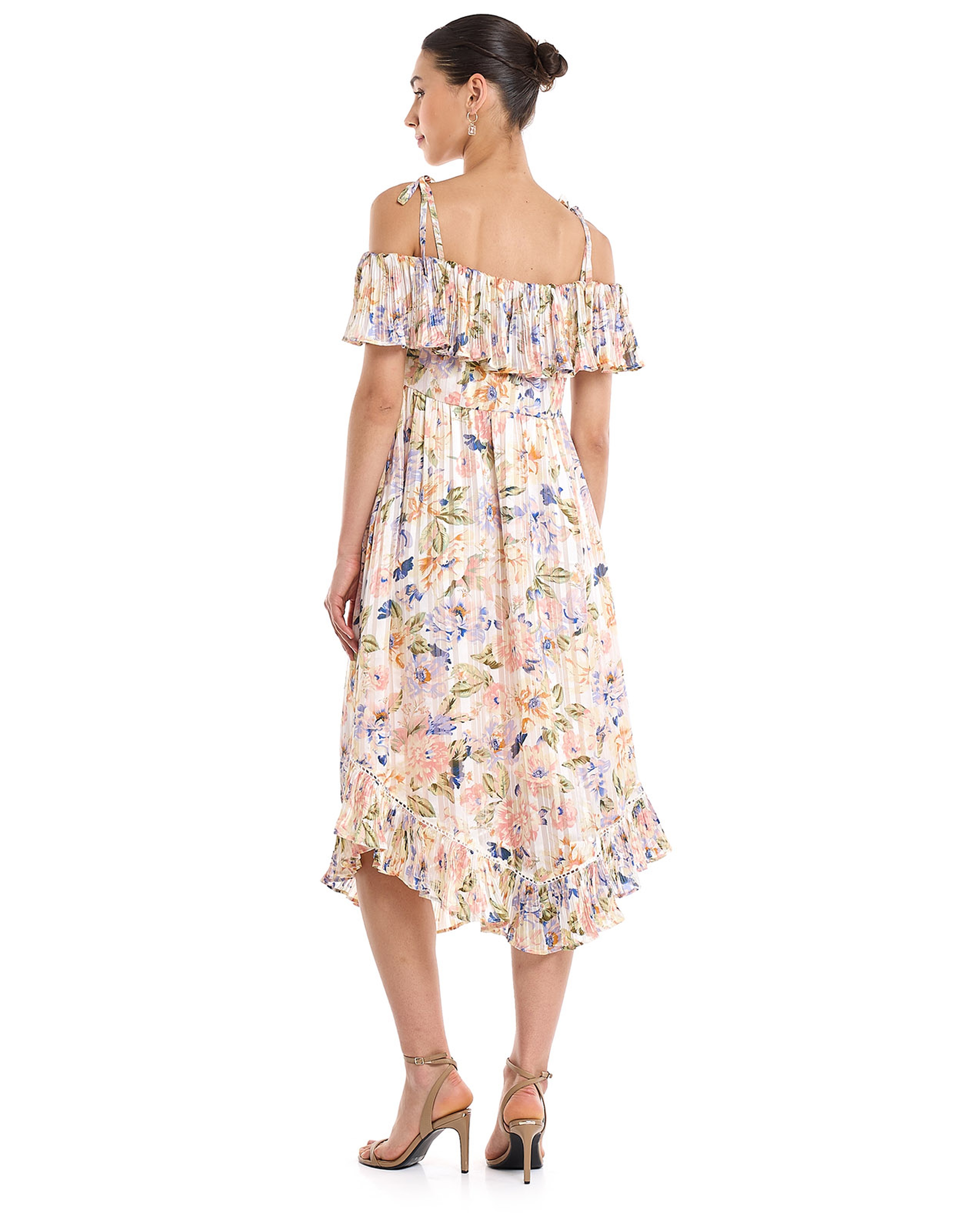 Floral Print Off Shoulder Asymmetric Dress