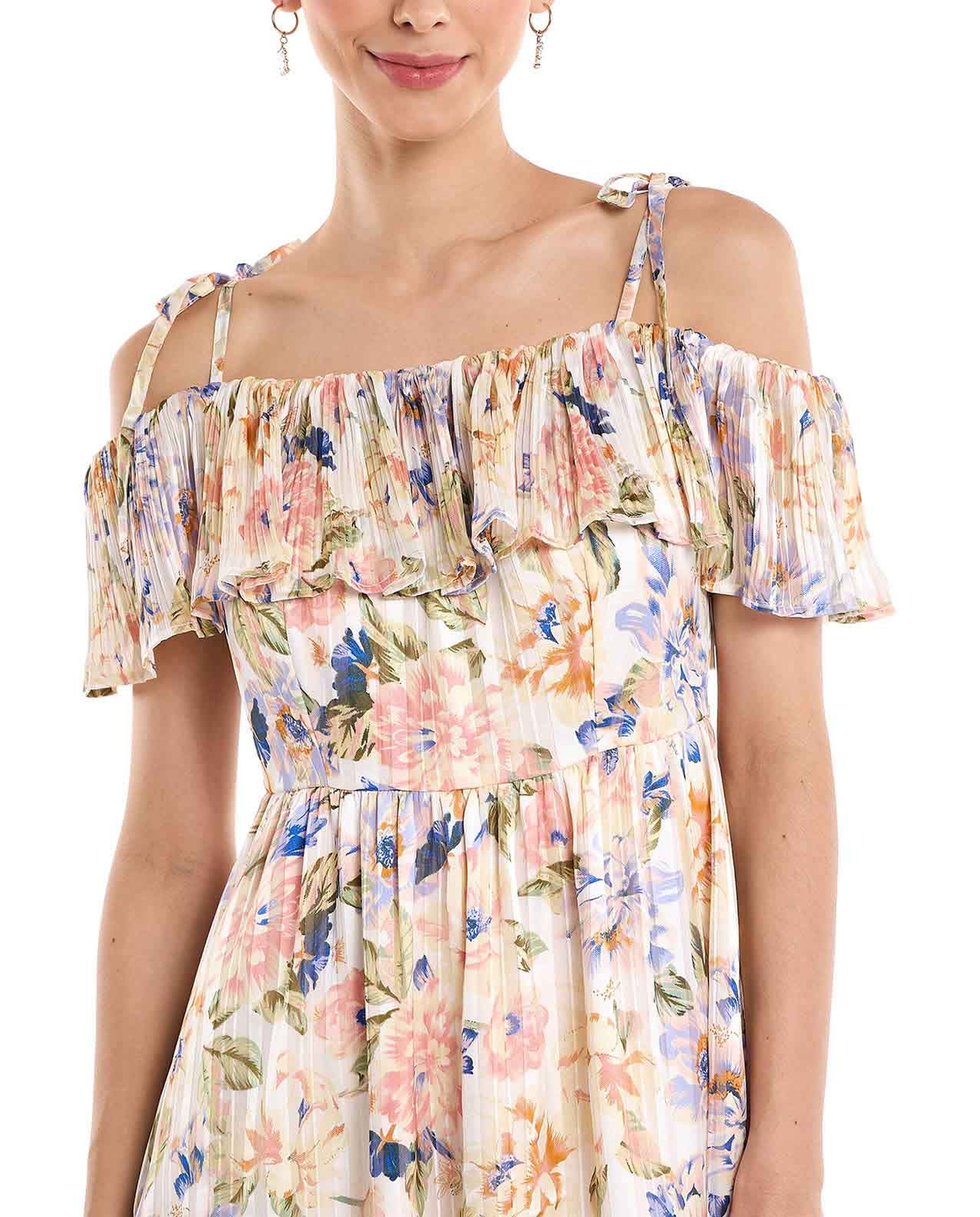 Floral Print Off Shoulder Asymmetric Dress