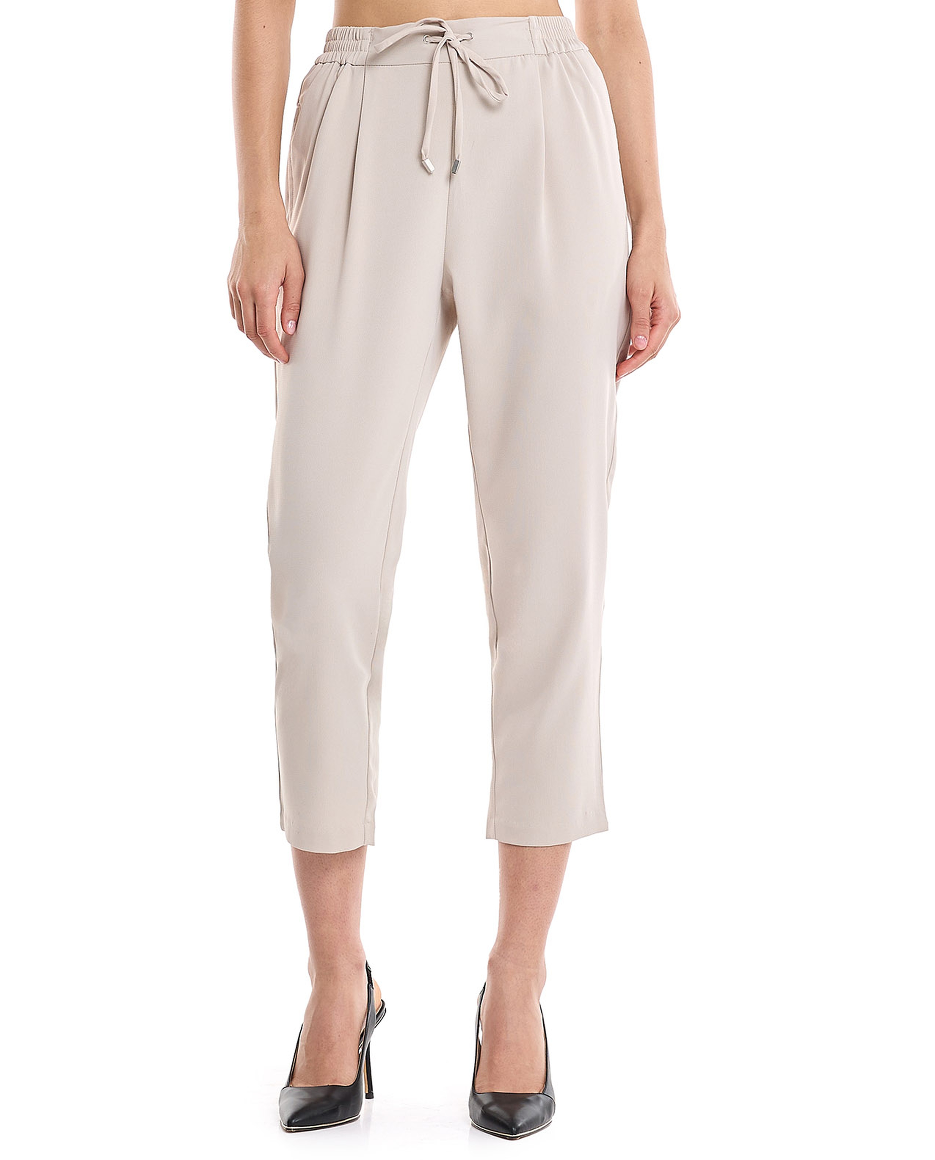 Solid Tapered Fit Trousers with Drawstring Waist