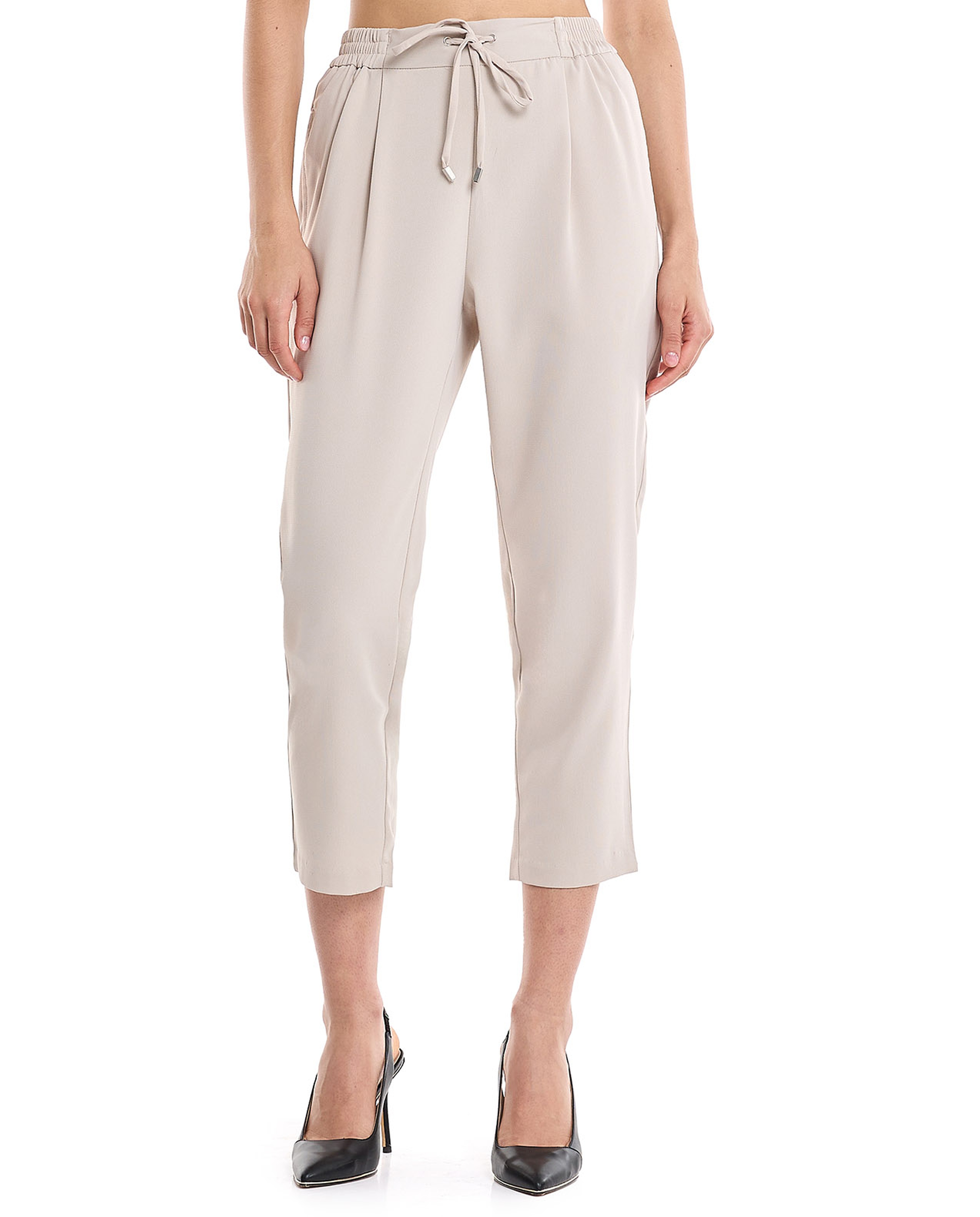 Solid Tapered Fit Trousers with Drawstring Waist