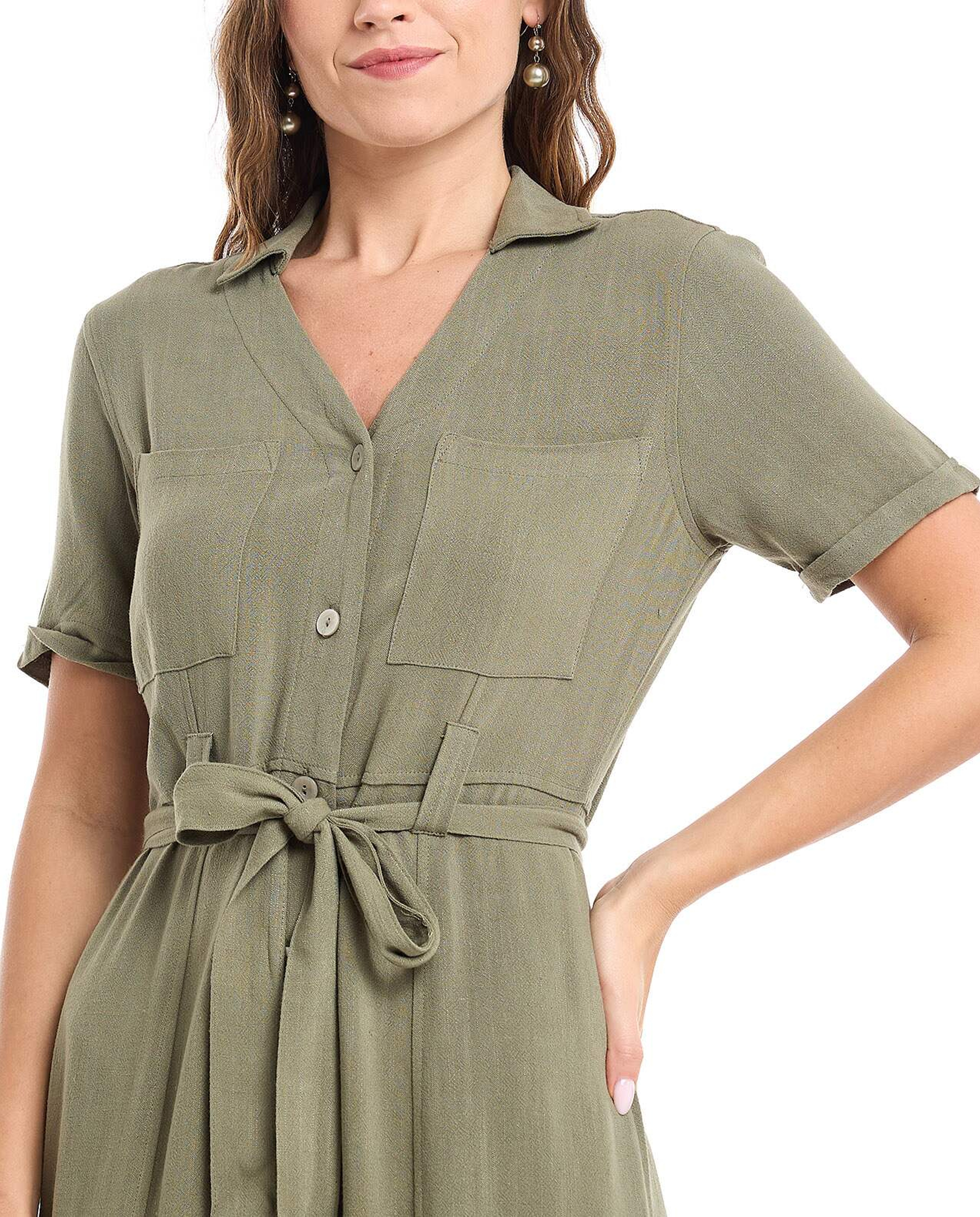 Solid Shirt Dress with Short Sleeves